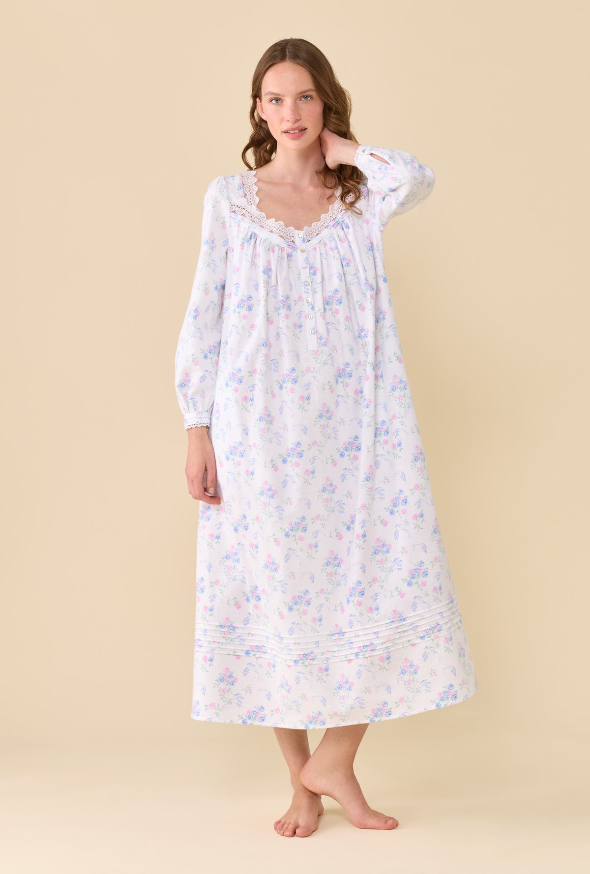 Autumn Rose 100% Cotton Brushed Flannel Long Sleeve Ballet Nightgown
