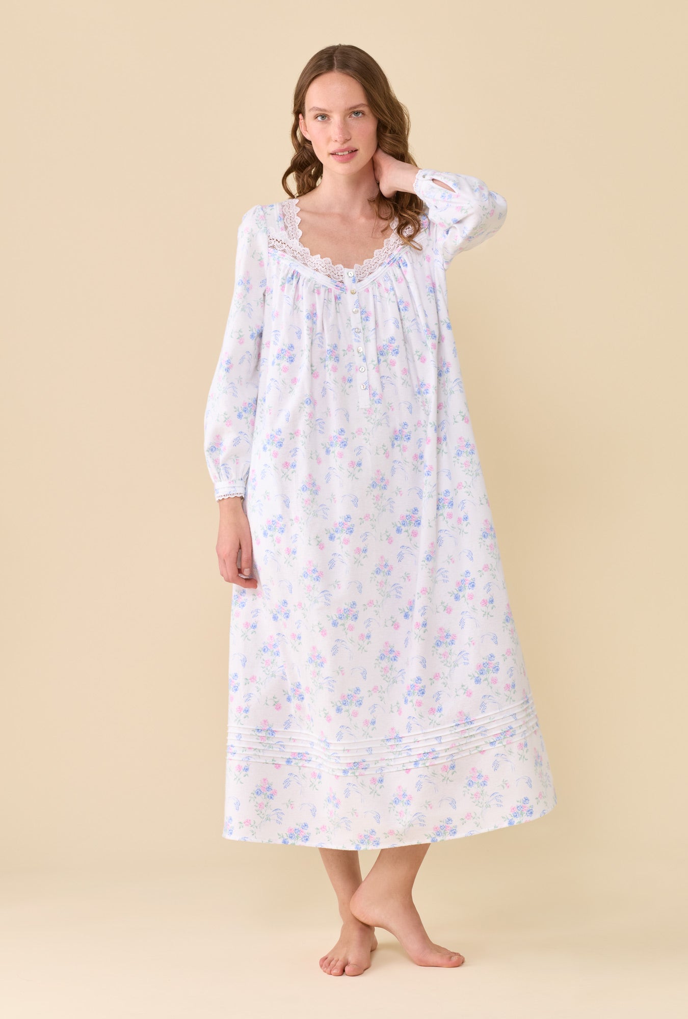 Autumn Rose 100% Cotton Brushed Flannel Long Sleeve Ballet Nightgown