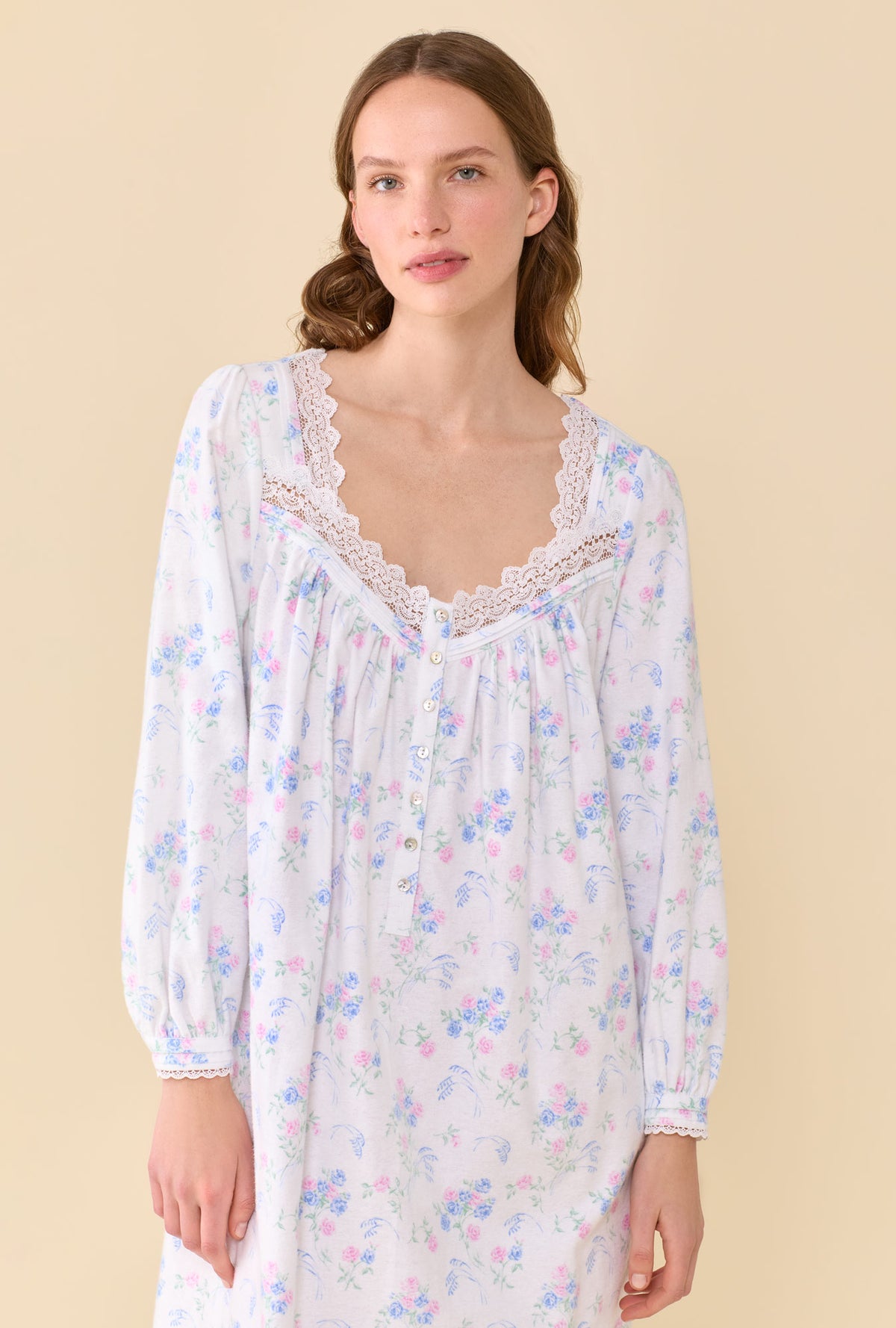 Autumn Rose 100% Cotton Brushed Flannel Long Sleeve Ballet Nightgown