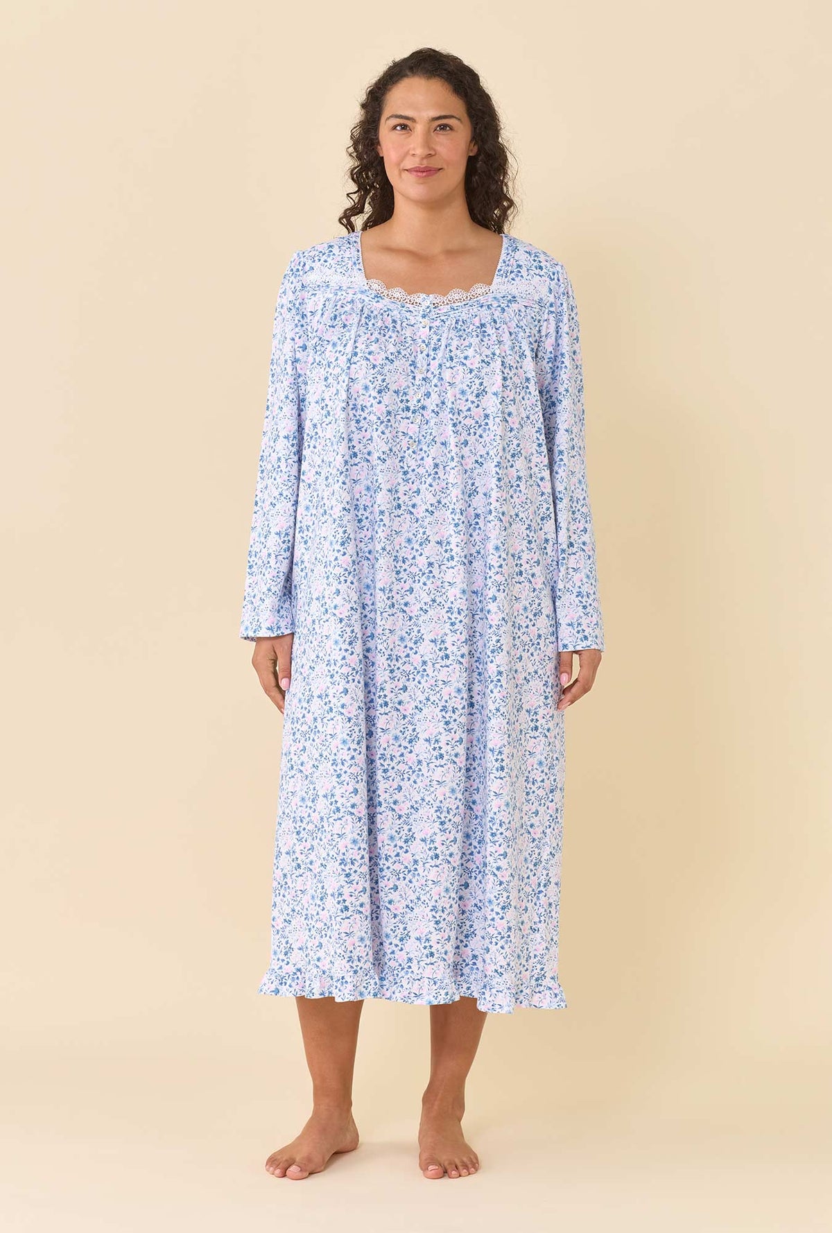 Rosette 100% Cotton Jersey Knit Long Sleeve Ballet Nightgown