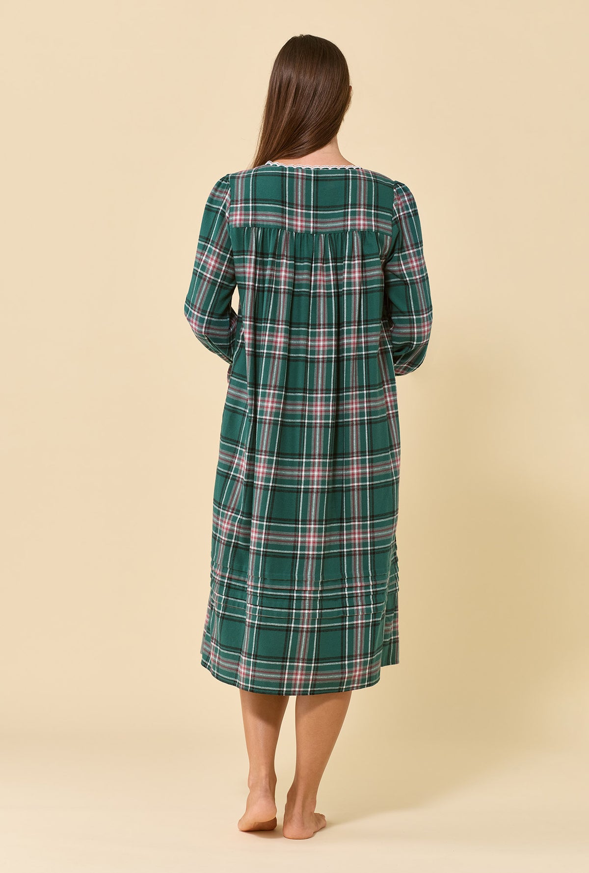 Cedar Plaid 100% Cotton Flannel Long Sleeve Waltz Nightgown
