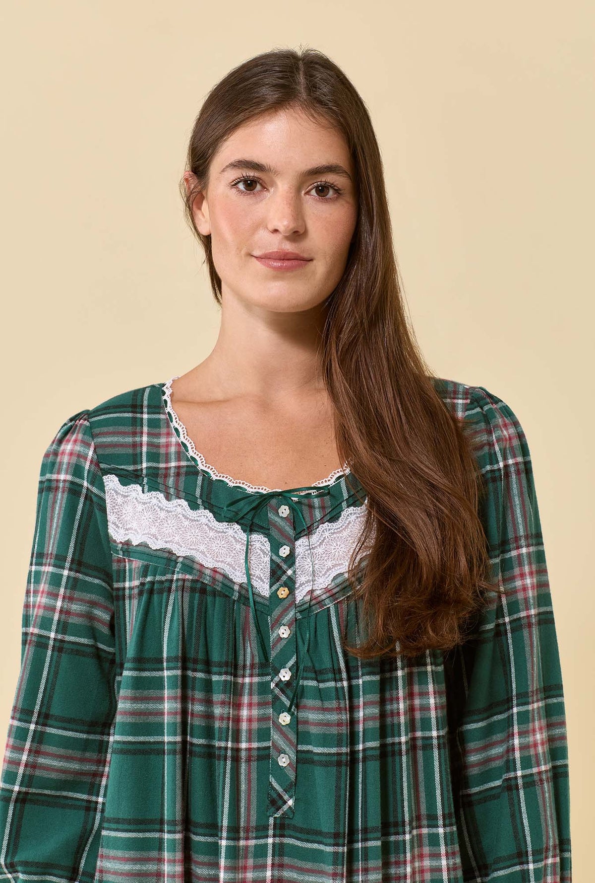 Cedar Plaid 100% Cotton Flannel Long Sleeve Waltz Nightgown