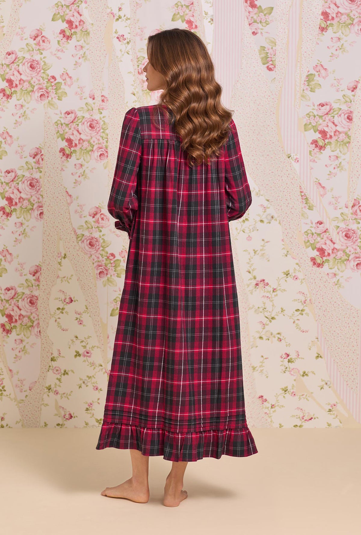 Victorian Holiday Plaid Cotton Flannel Long Sleeve Ballet Nightgown