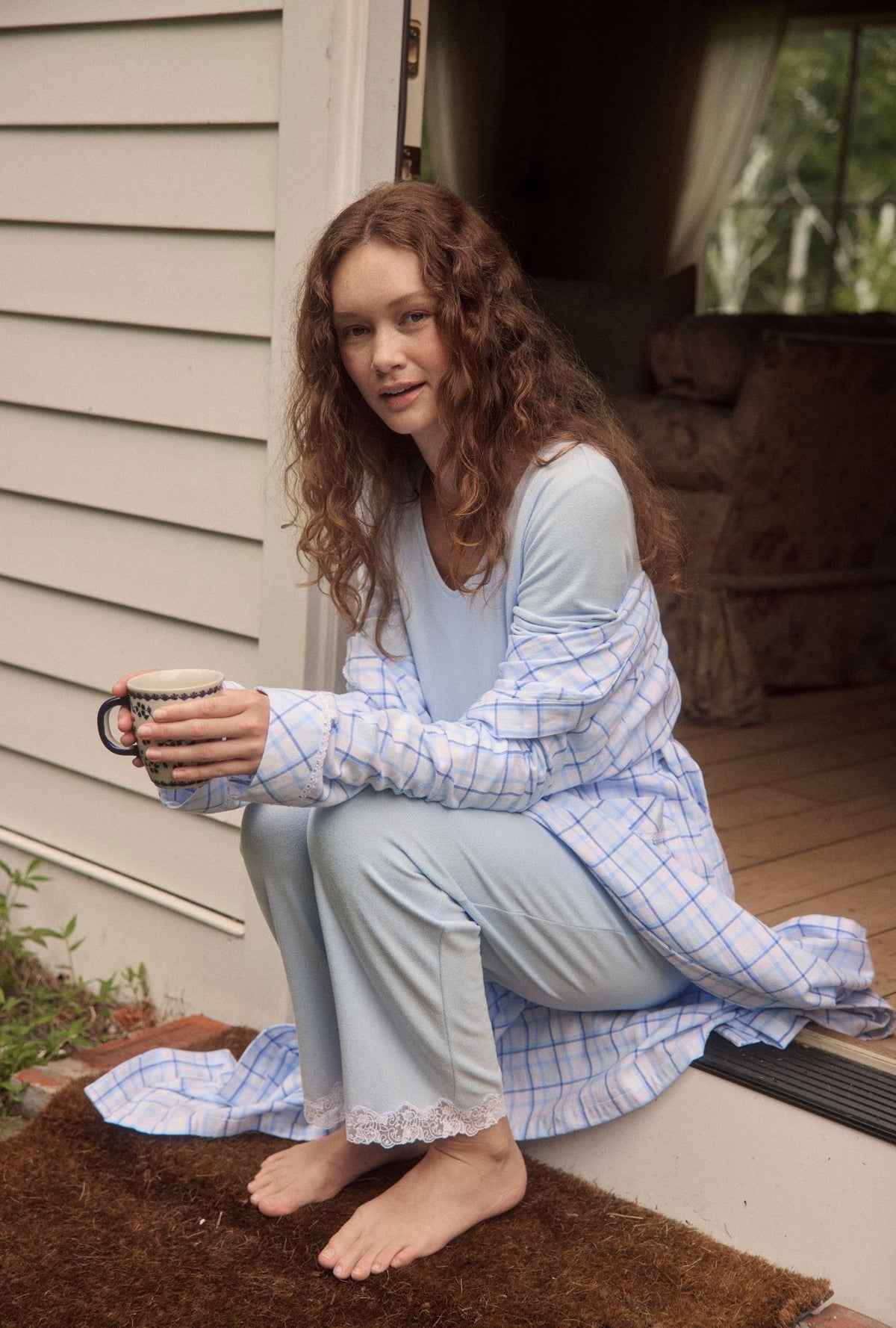 Blue Cozy Sweater Knit Classic Pajama Set