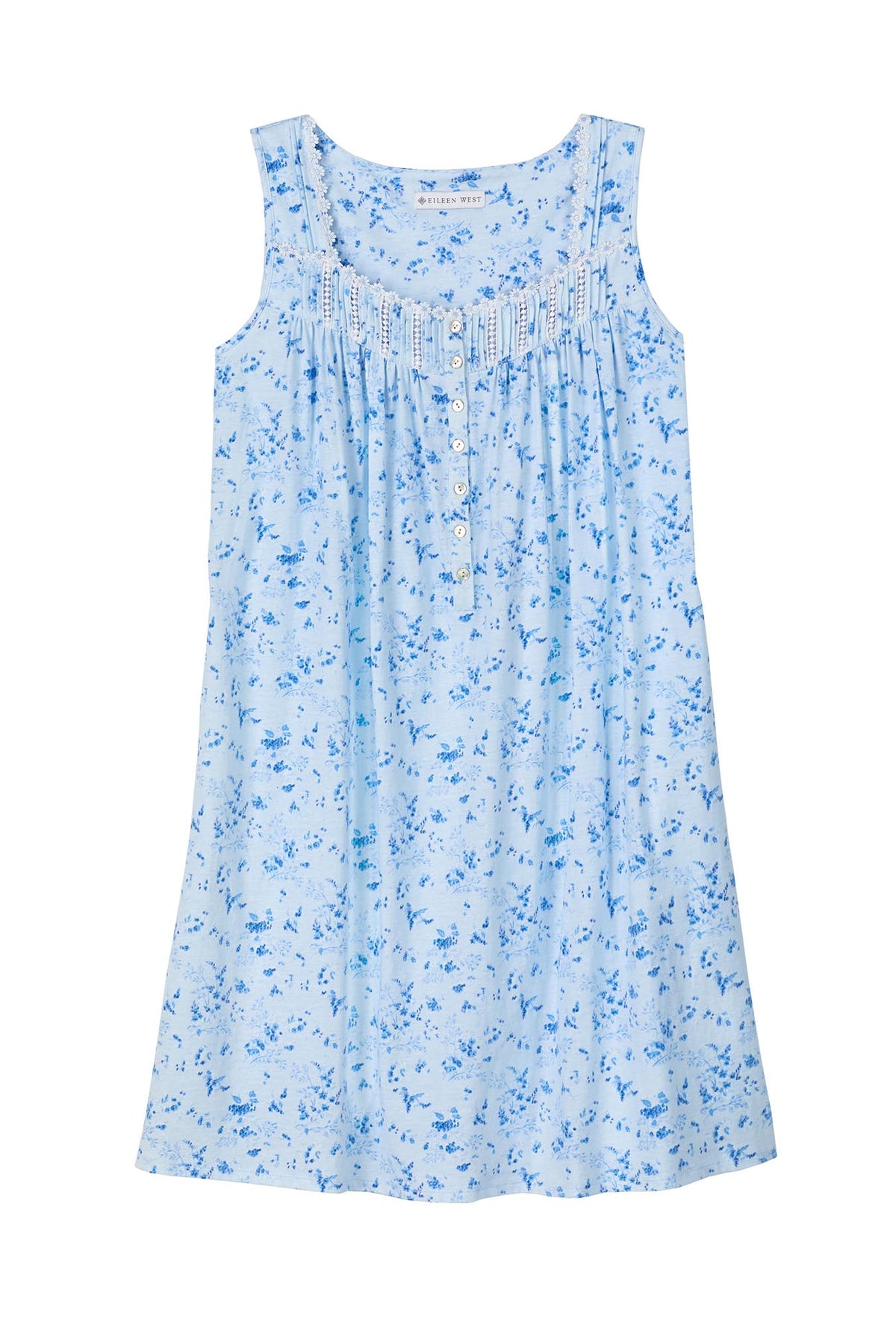 Cotton knit short nightgown with blue fields.