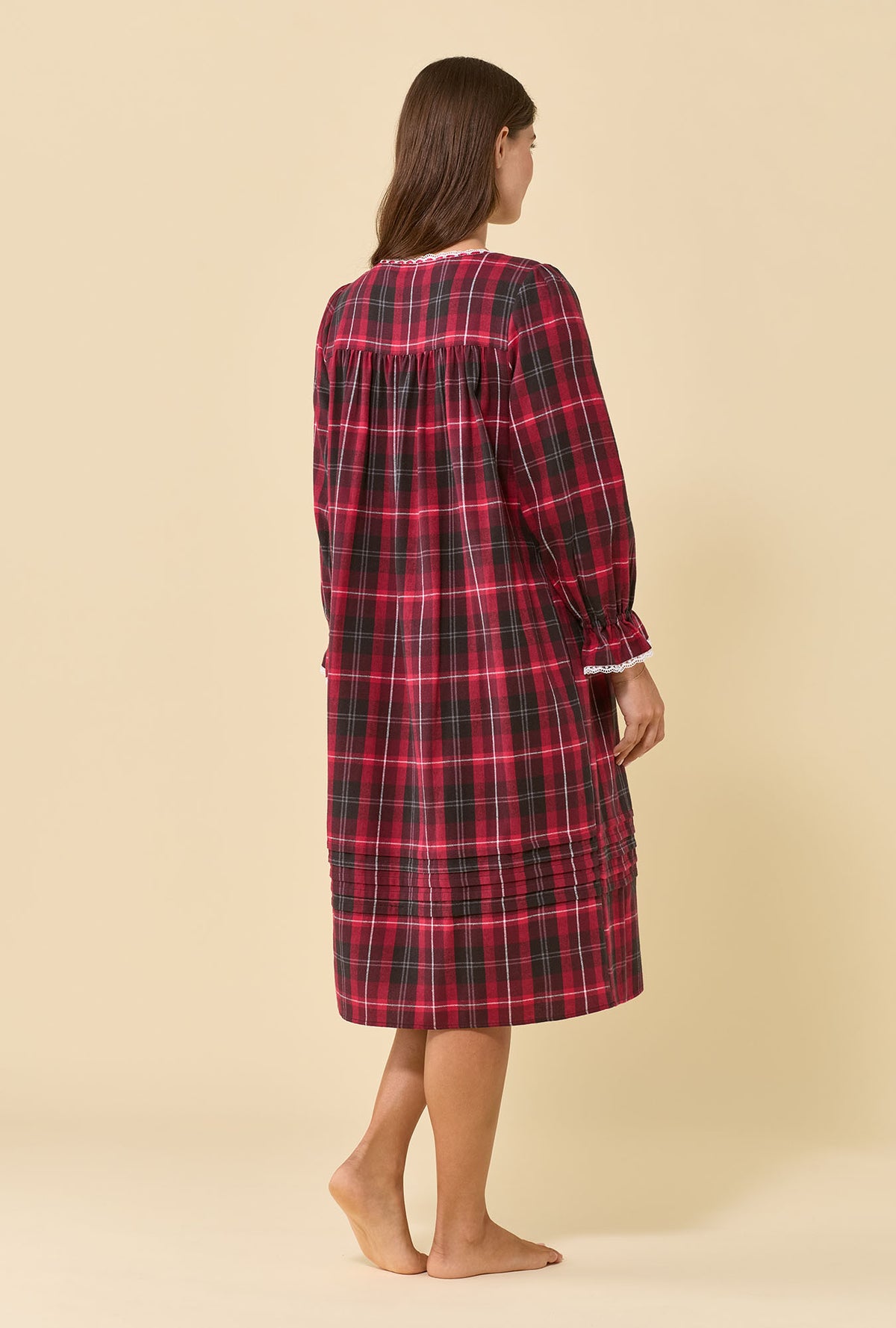Rosewood Plaid 100% Cotton Flannel Long Sleeve Waltz Nightgown