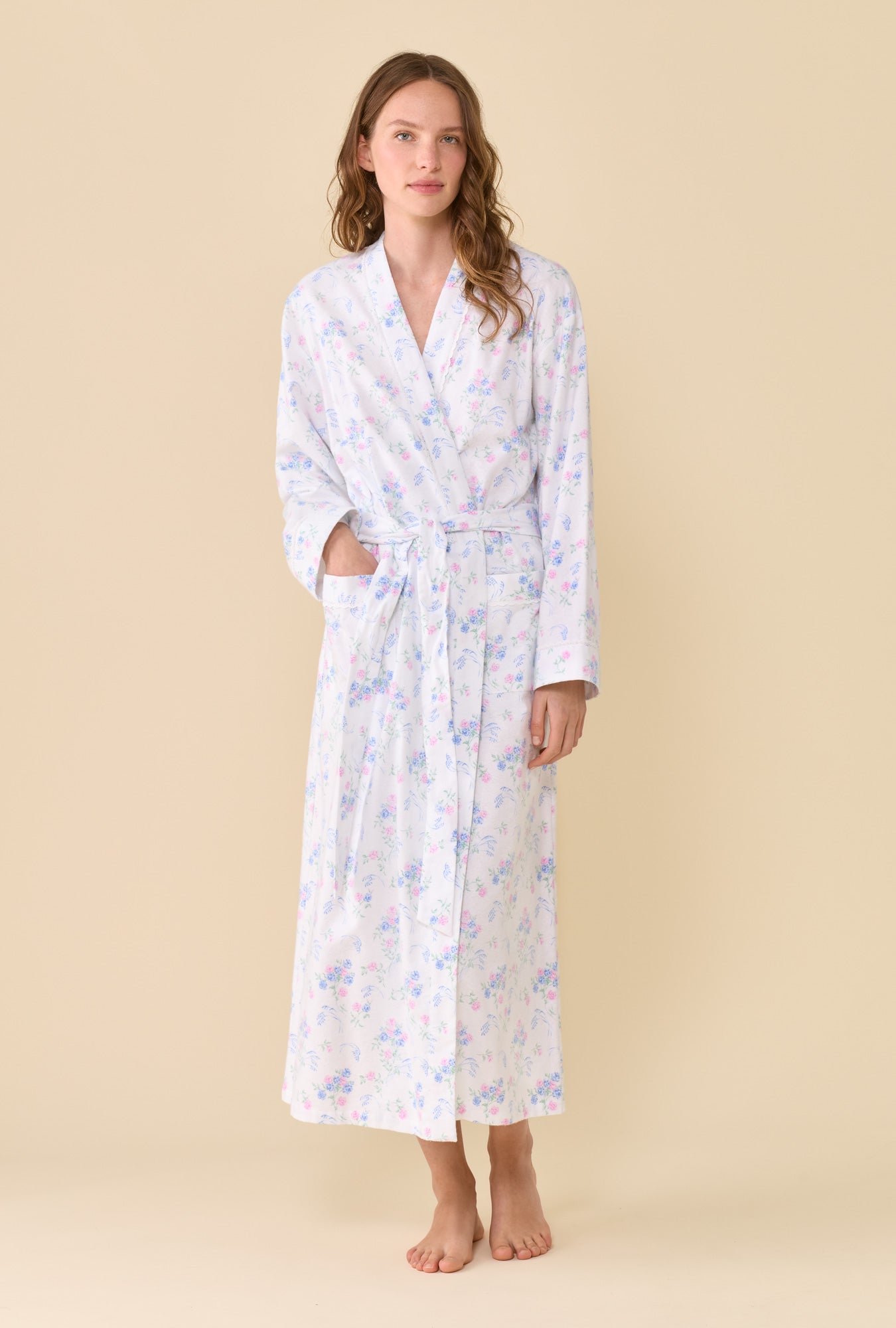 Autumn Rose 100% Cotton Brushed Flannel Long Wrap Robe
