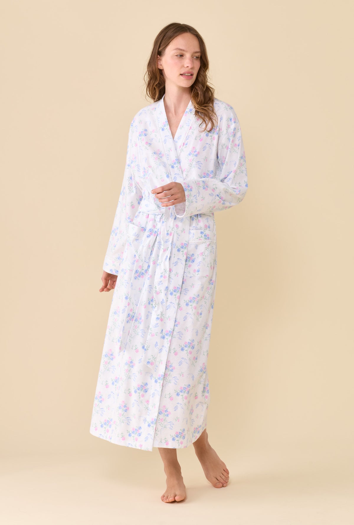 Autumn Rose 100% Cotton Brushed Flannel Long Wrap Robe