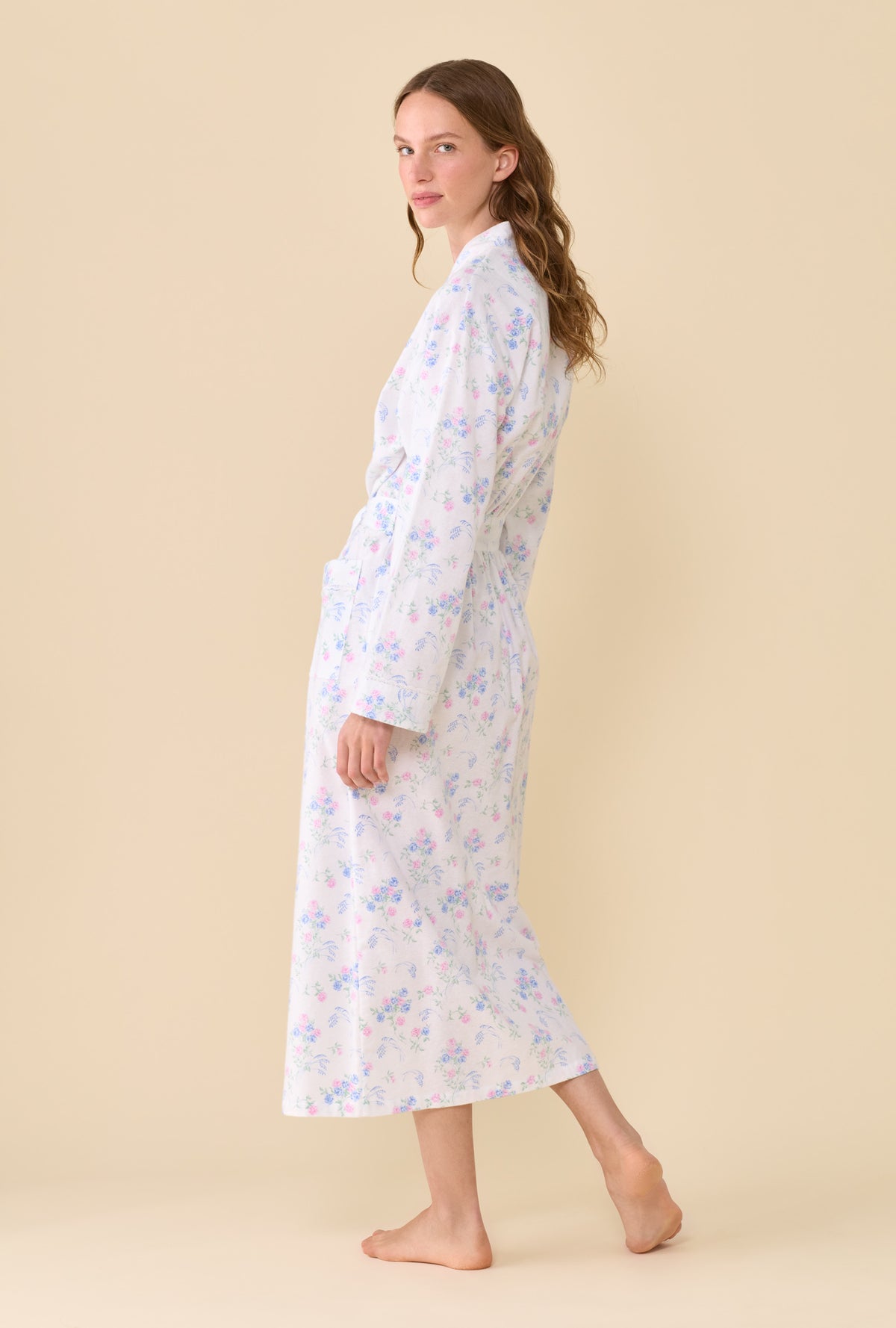 Autumn Rose 100% Cotton Brushed Flannel Long Wrap Robe
