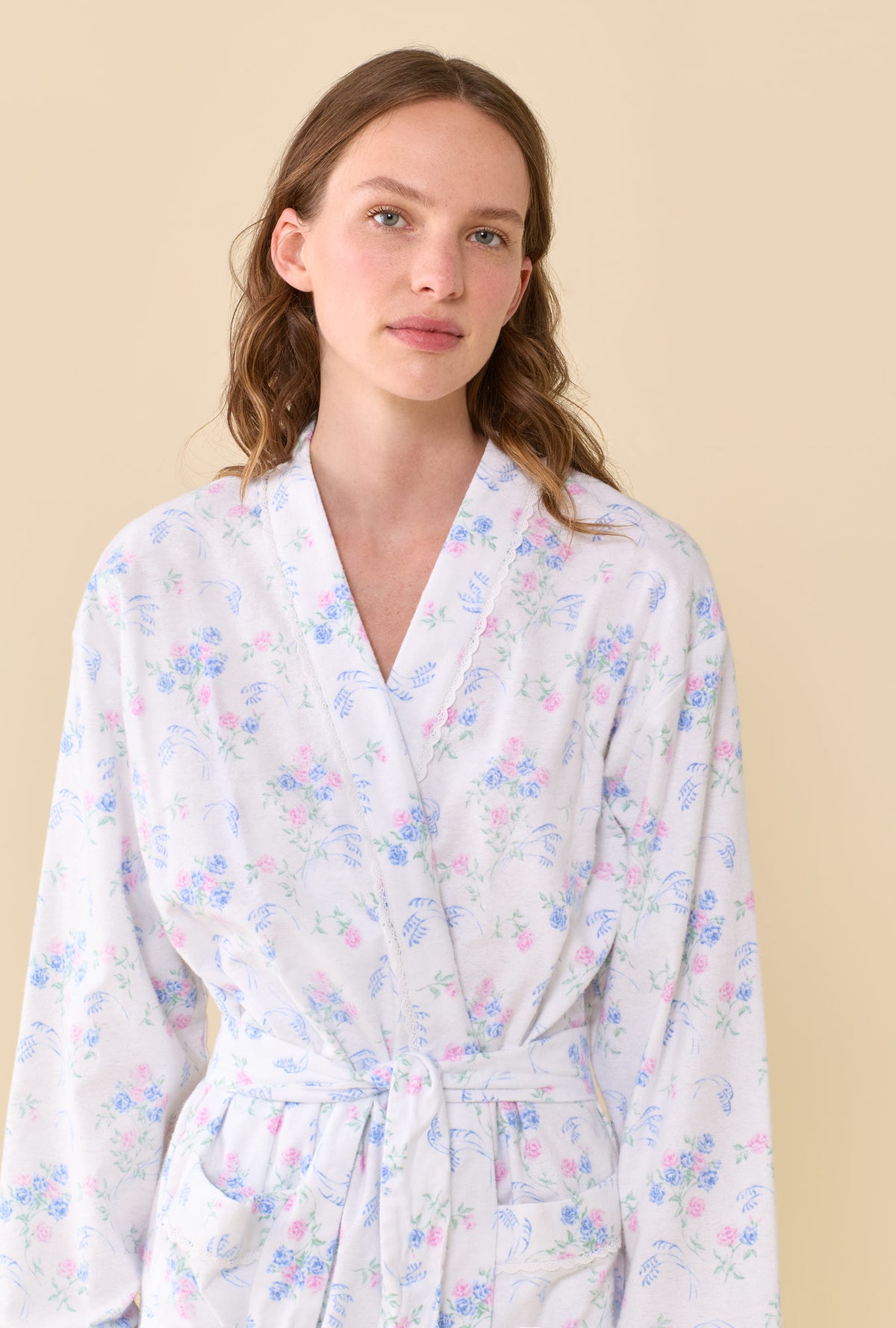 Autumn Rose 100% Cotton Brushed Flannel Long Wrap Robe
