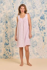 A lady wearing Pink Ditsy Cotton Knit Chemise