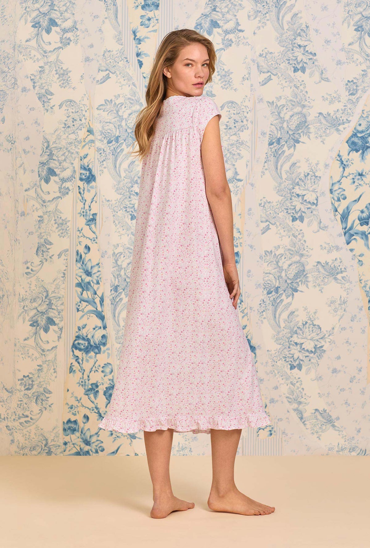 Pink Ditsy Cotton Knit Ballet Nightgown