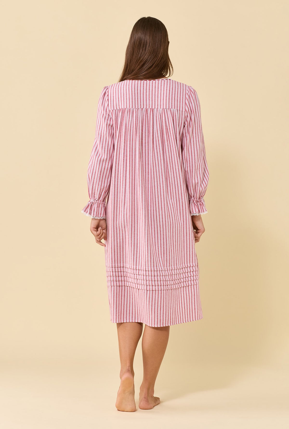 Cranberry Stripe 100% Cotton Flannel Long Sleeve Waltz Nightgown