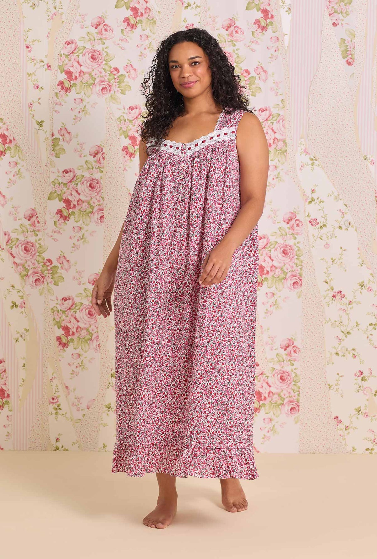 The "Eileen" Holiday Camellia Cotton Lawn Ballet Nightgown