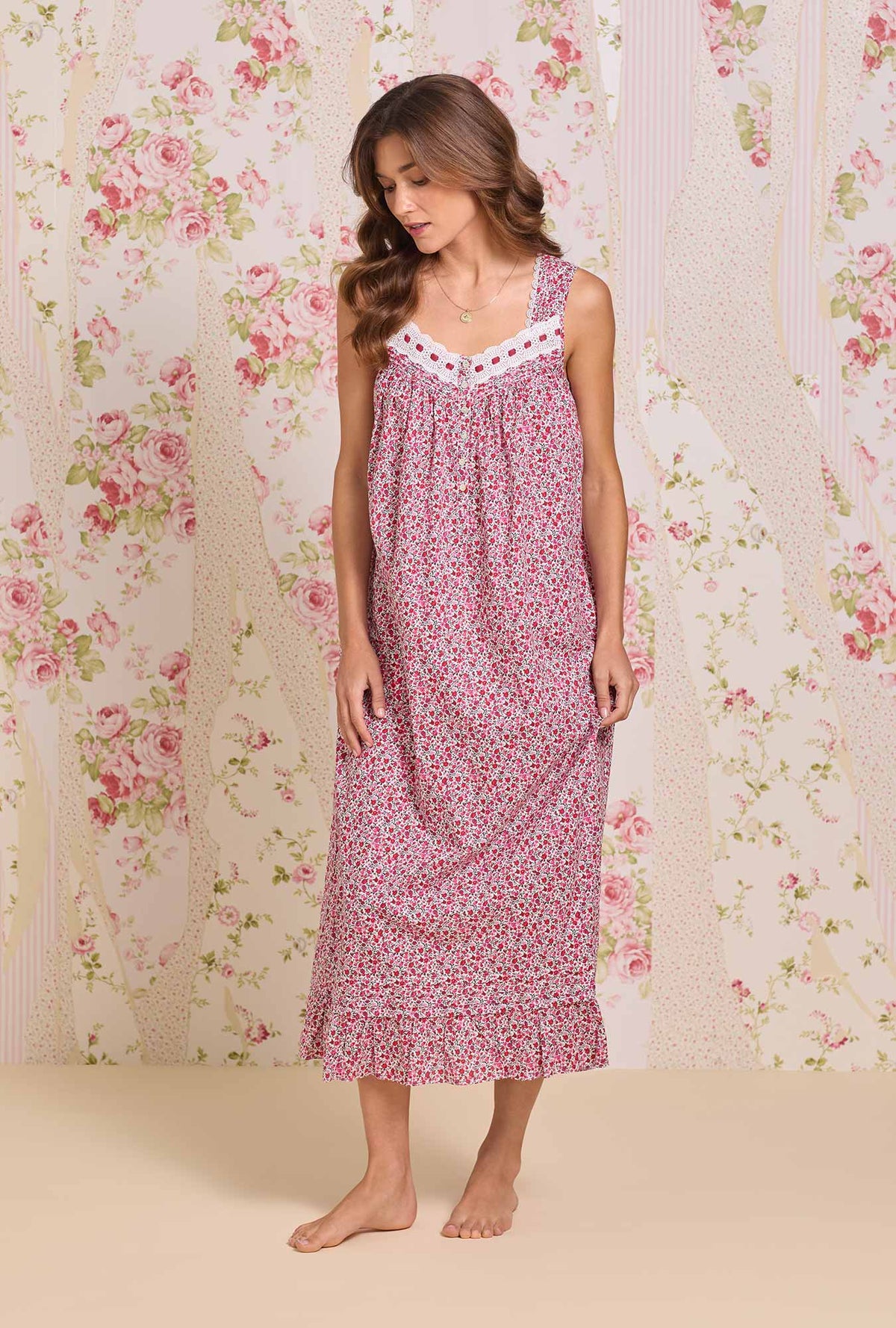 The "Eileen" Holiday Camellia Cotton Lawn Ballet Nightgown