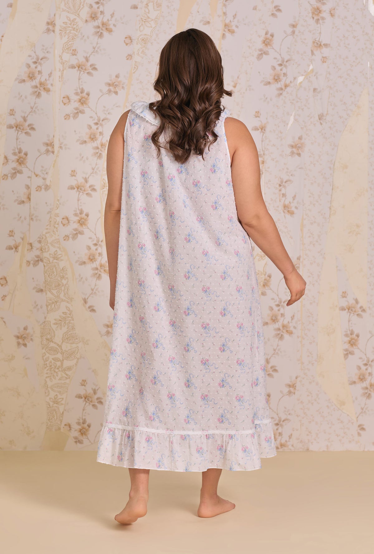 The "Rosalie" Whispering Ribbons Cotton Swiss Dot Ballet Nightgown
