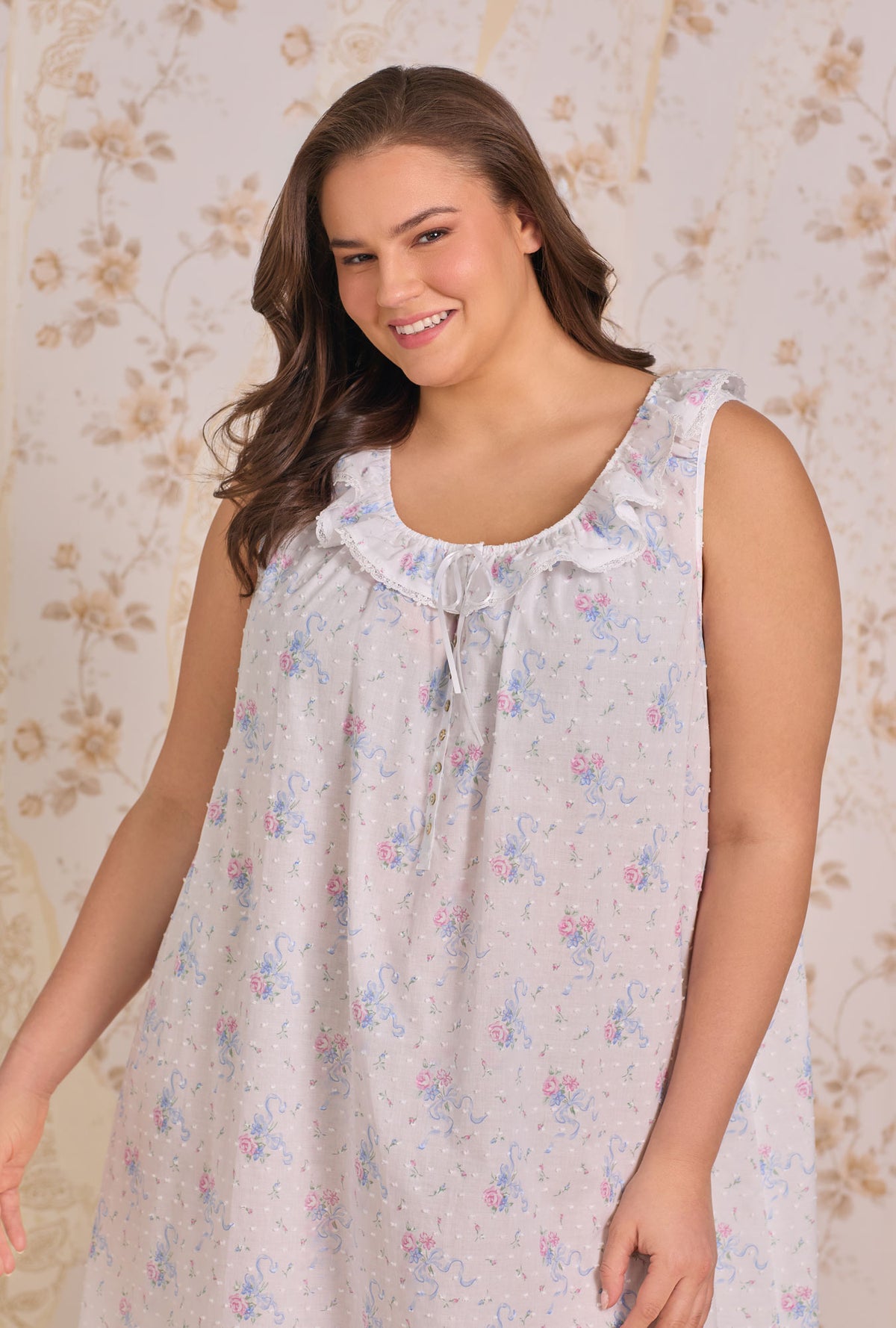 The "Rosalie" Whispering Ribbons Cotton Swiss Dot Ballet Nightgown