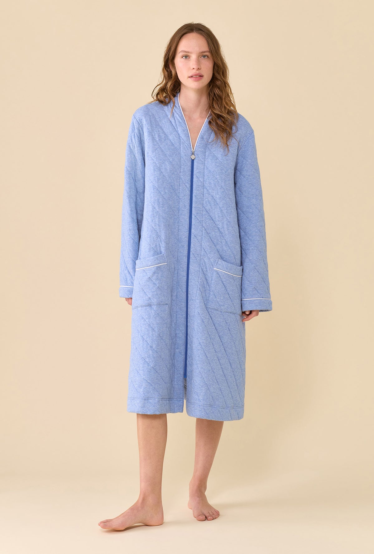 Faded Navy Cotton Rich Diamond Quilt Waltz Zip Robe