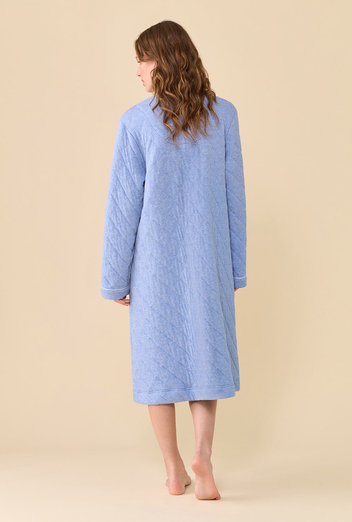 Faded Navy Cotton Rich Diamond Quilt Waltz Zip Robe