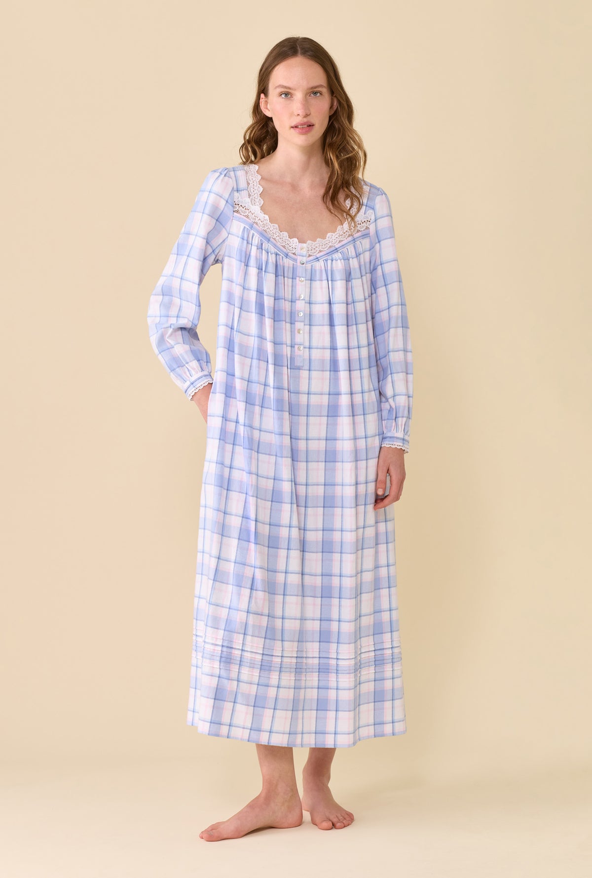 Weekend Plaid 100% Cotton Brushed Flannel Long Sleeve Ballet Nightgown