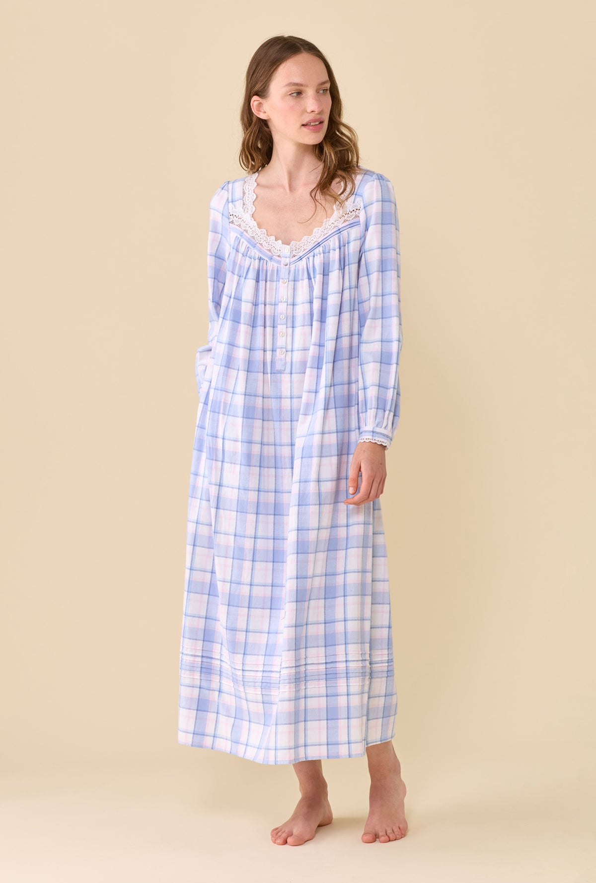 Weekend Plaid 100% Cotton Brushed Flannel Long Sleeve Ballet Nightgown