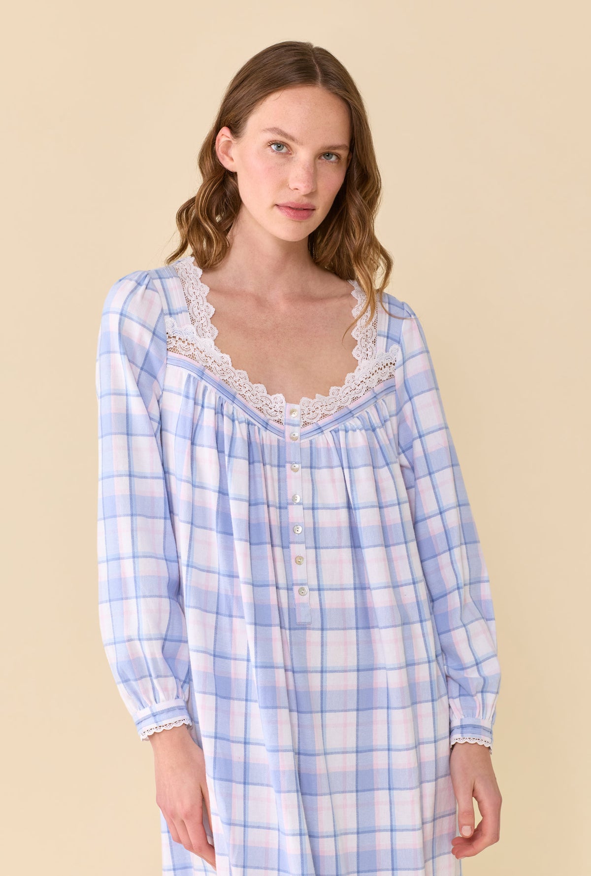 Weekend Plaid 100% Cotton Brushed Flannel Long Sleeve Ballet Nightgown