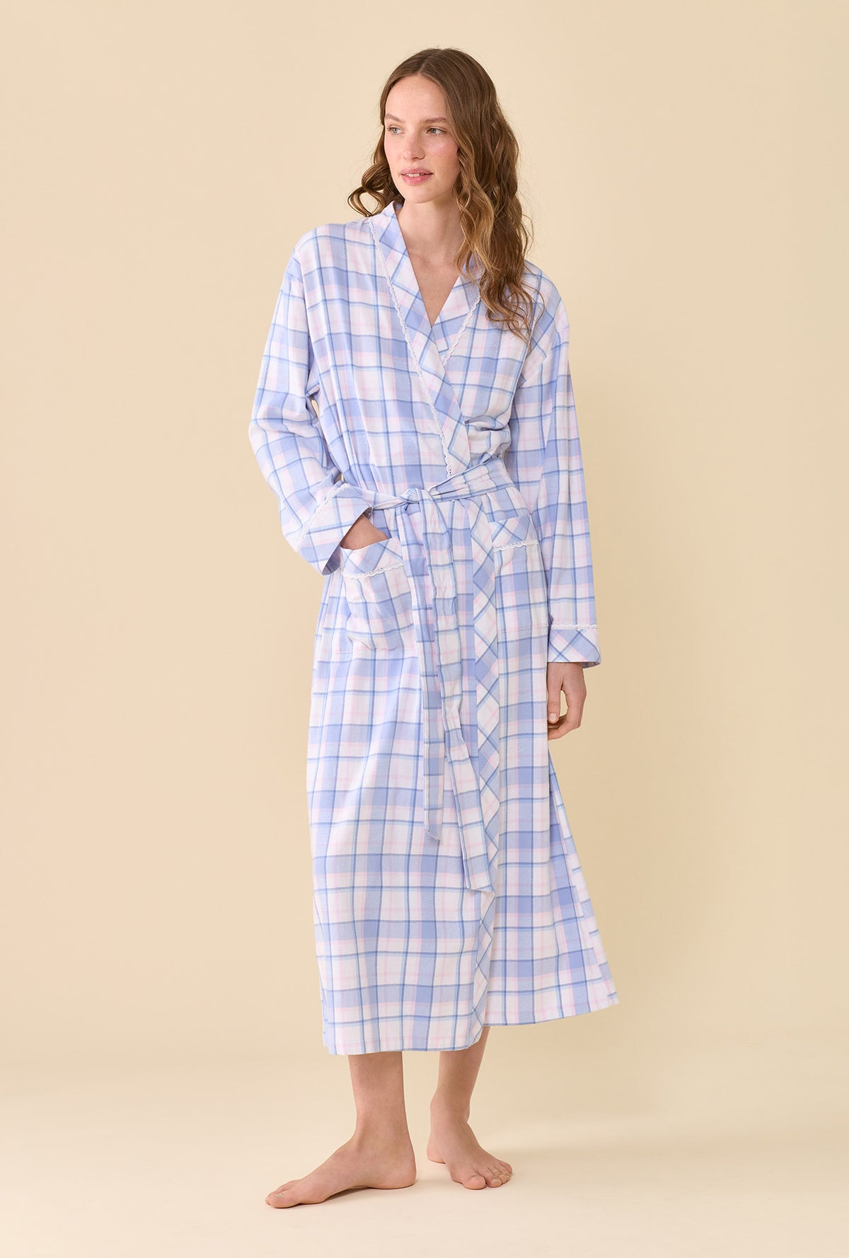 Weekend Plaid 100% Cotton Brushed Flannel Long Wrap Robe