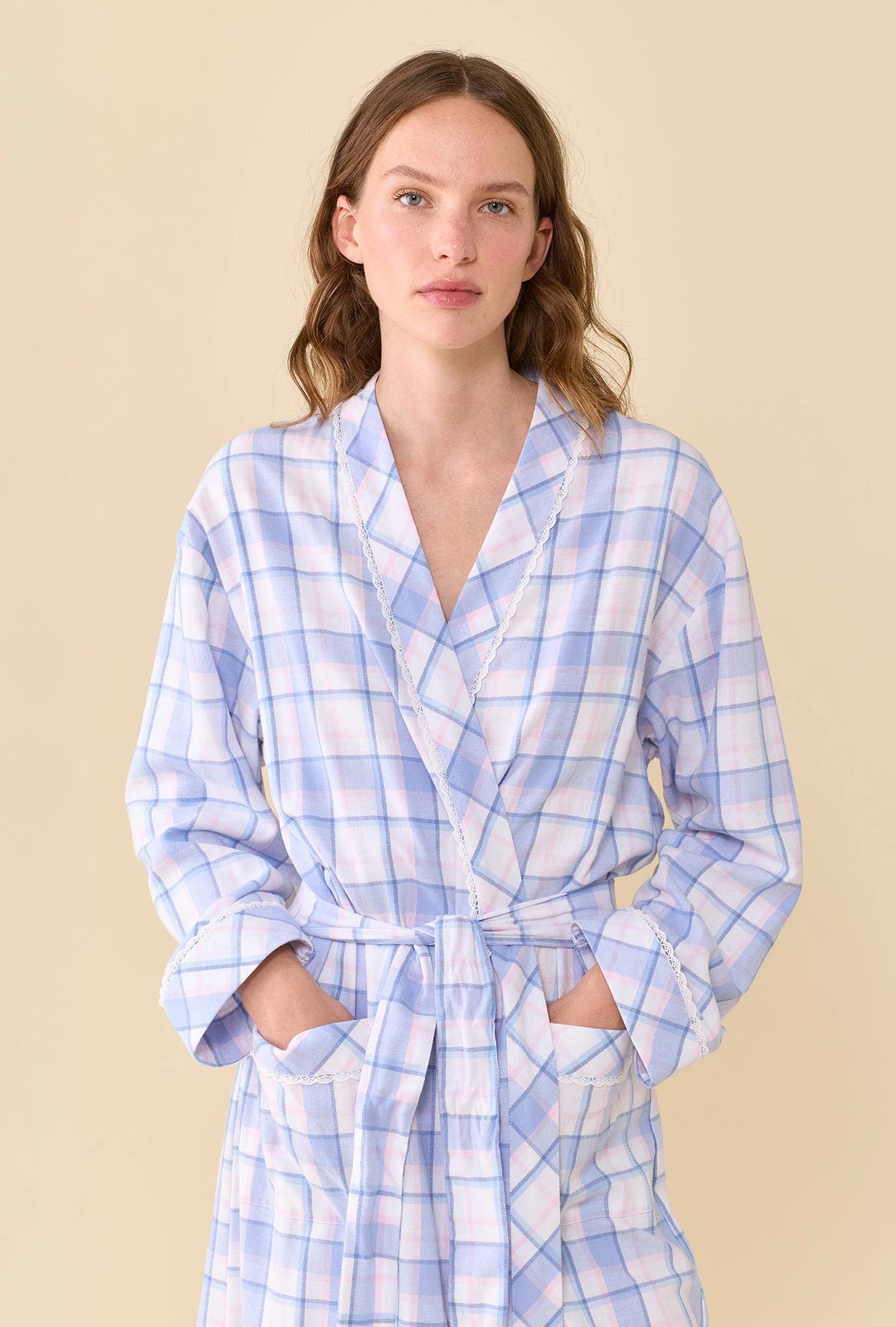 Weekend Plaid 100% Cotton Brushed Flannel Long Wrap Robe