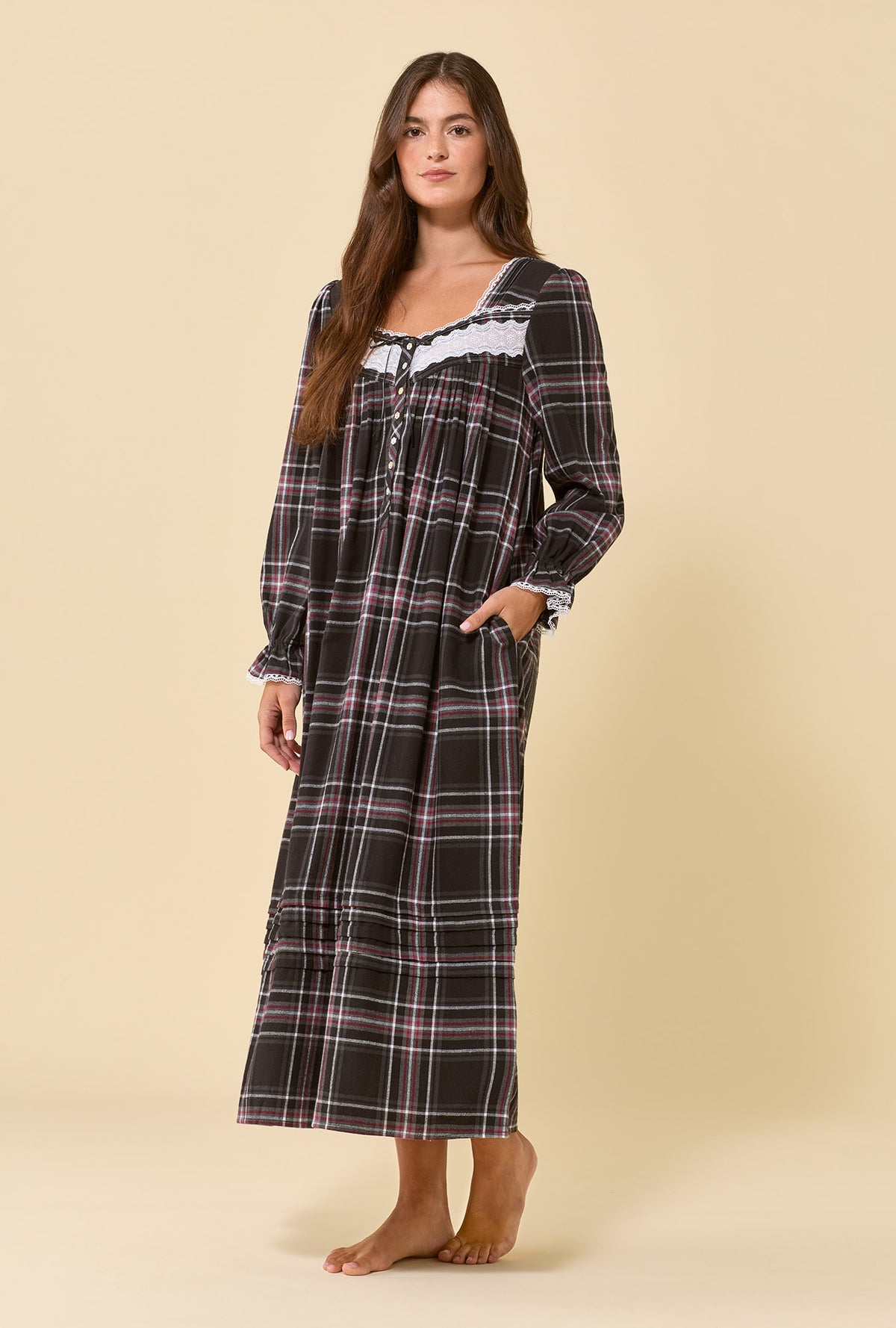 Blackthorn Plaid 100% Cotton Flannel Long Sleeve Ballet Nightgown