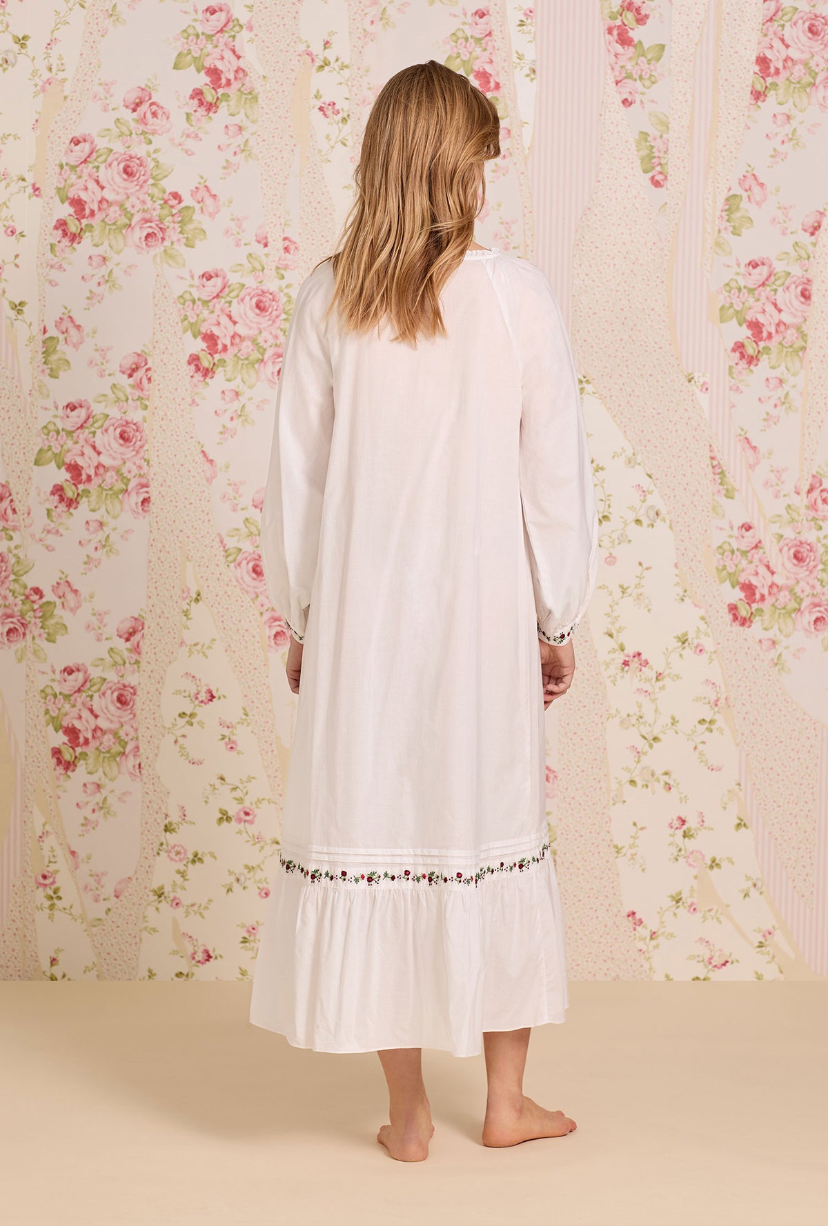 The "Noelle" Iconic White Embroidered Rosevine Cotton Lawn Nightgown