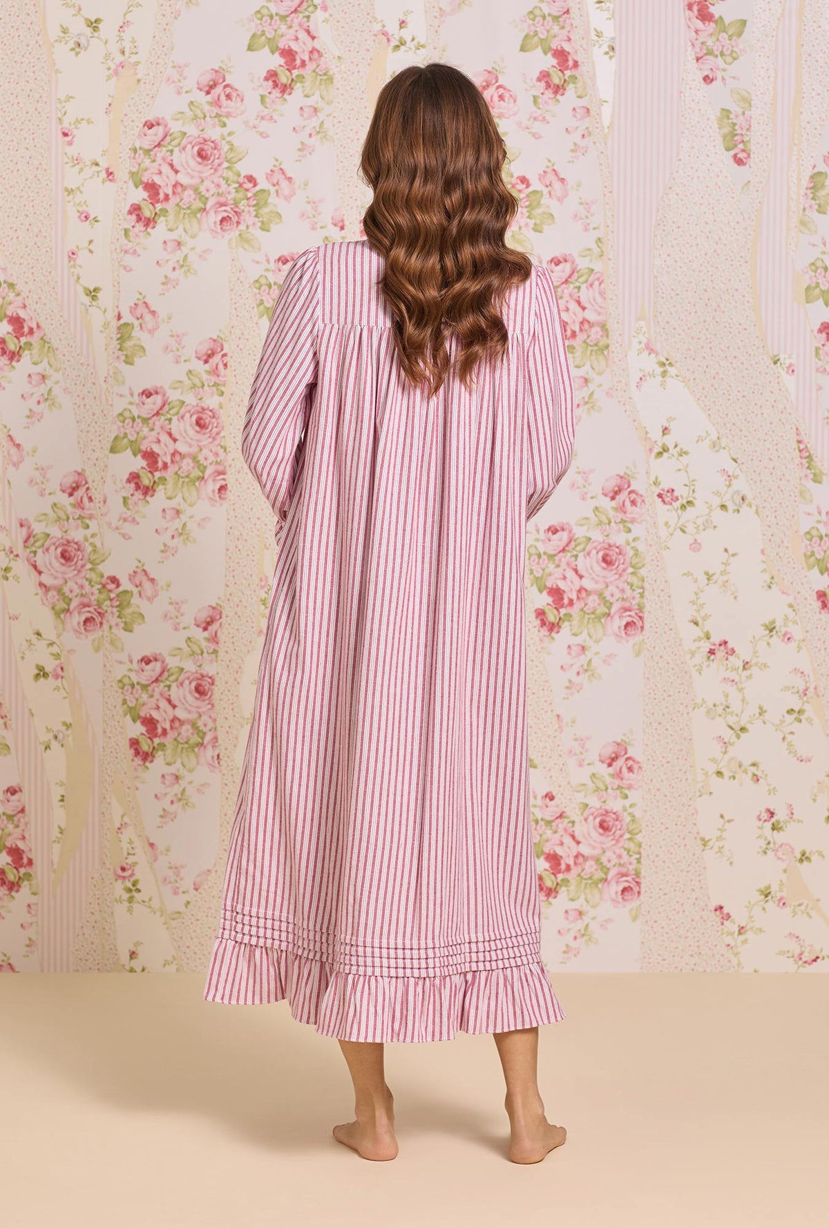 Hearth Stripe Cotton Flannel Highneck Long Sleeve Ballet Nightgown