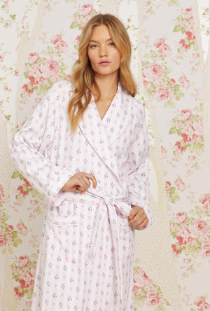 Sweetest Floral Stripe Cotton French Terry Wrap Robe Eileen West