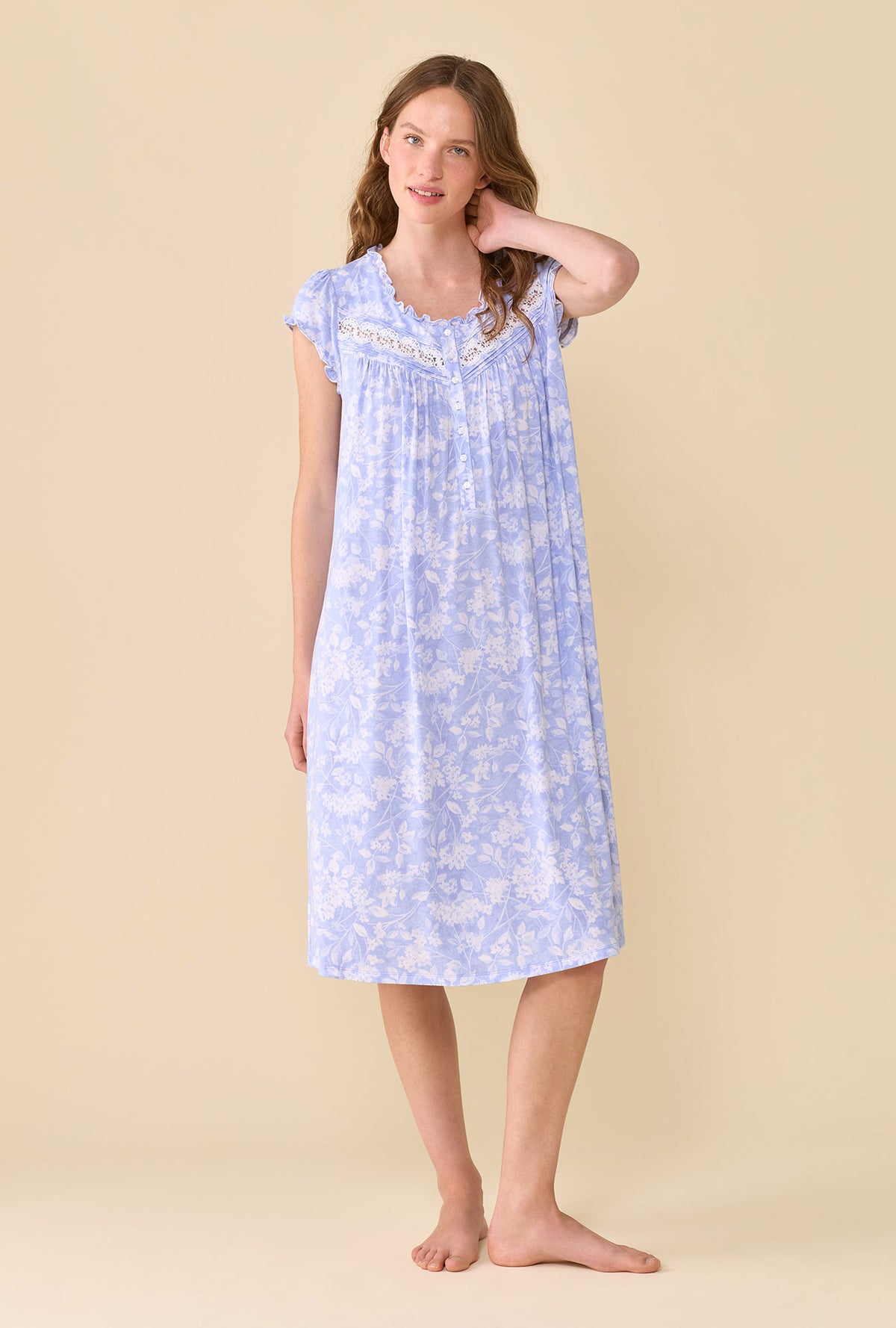 Ondine Floral TENCEL™ Modal Spandex Jersey Knit Cap Sleeve Waltz Nightgown