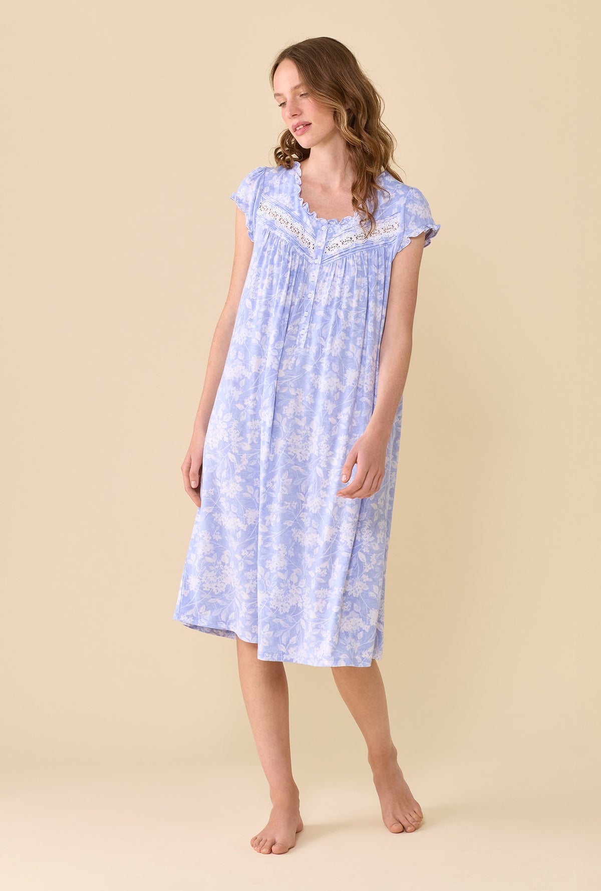 Ondine Floral TENCEL™ Modal Spandex Jersey Knit Cap Sleeve Waltz Nightgown