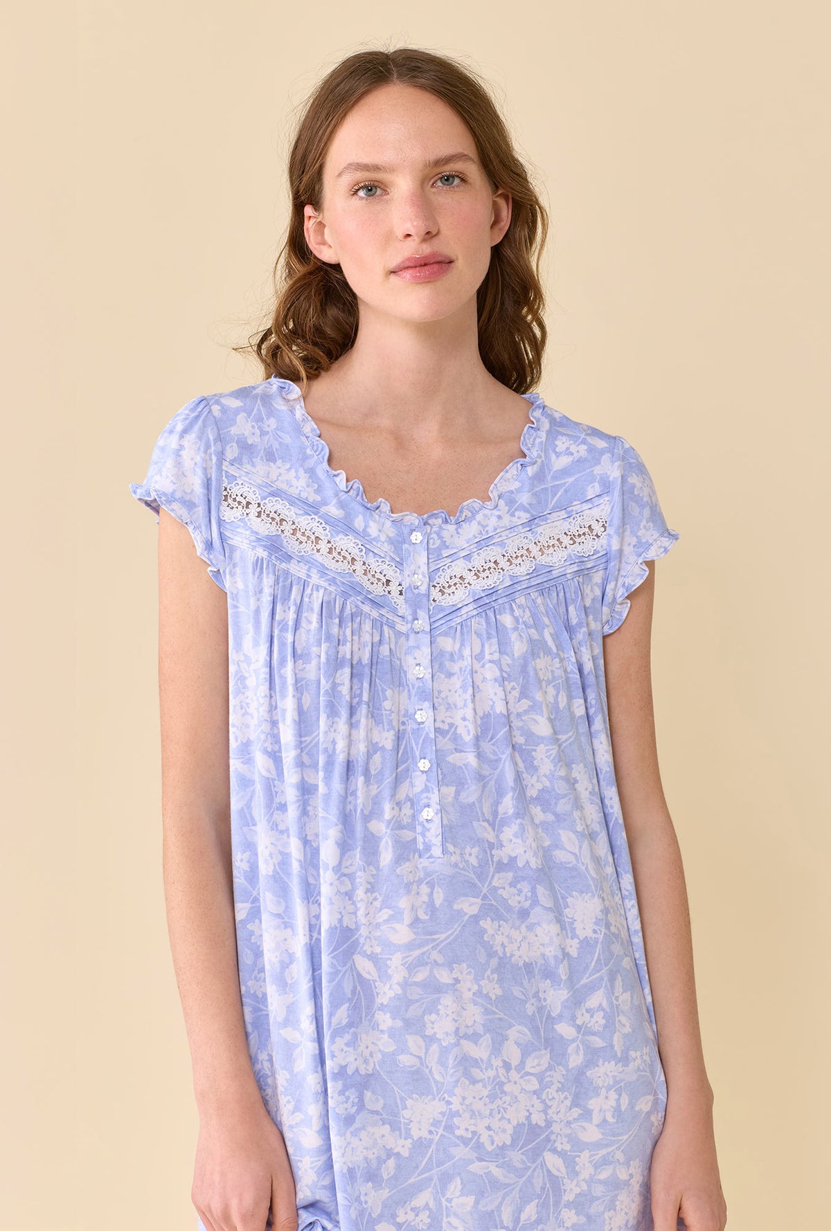Ondine Floral TENCEL™ Modal Spandex Jersey Knit Cap Sleeve Waltz Nightgown