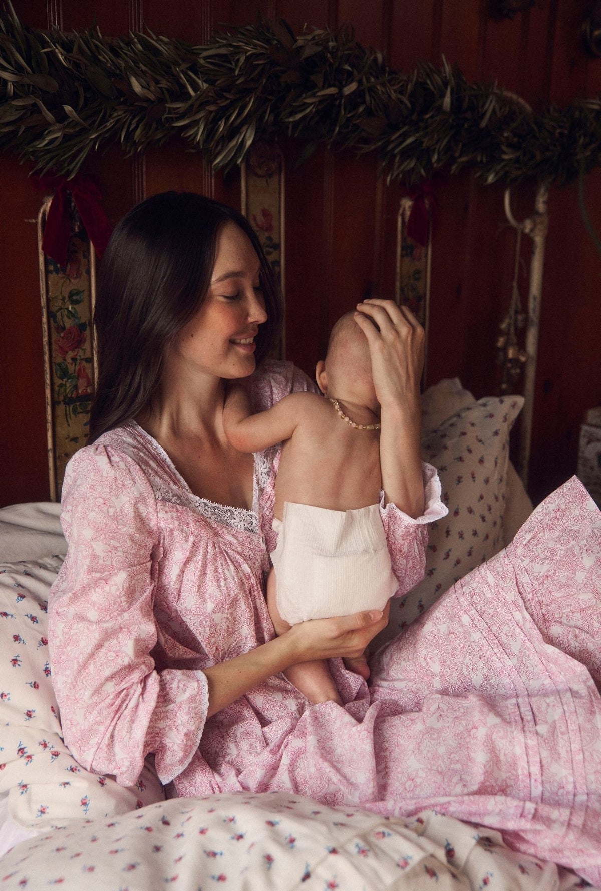 A Lady wearing Cameo Garden Cotton Lawn Long Sleeve Ballet Nightgown