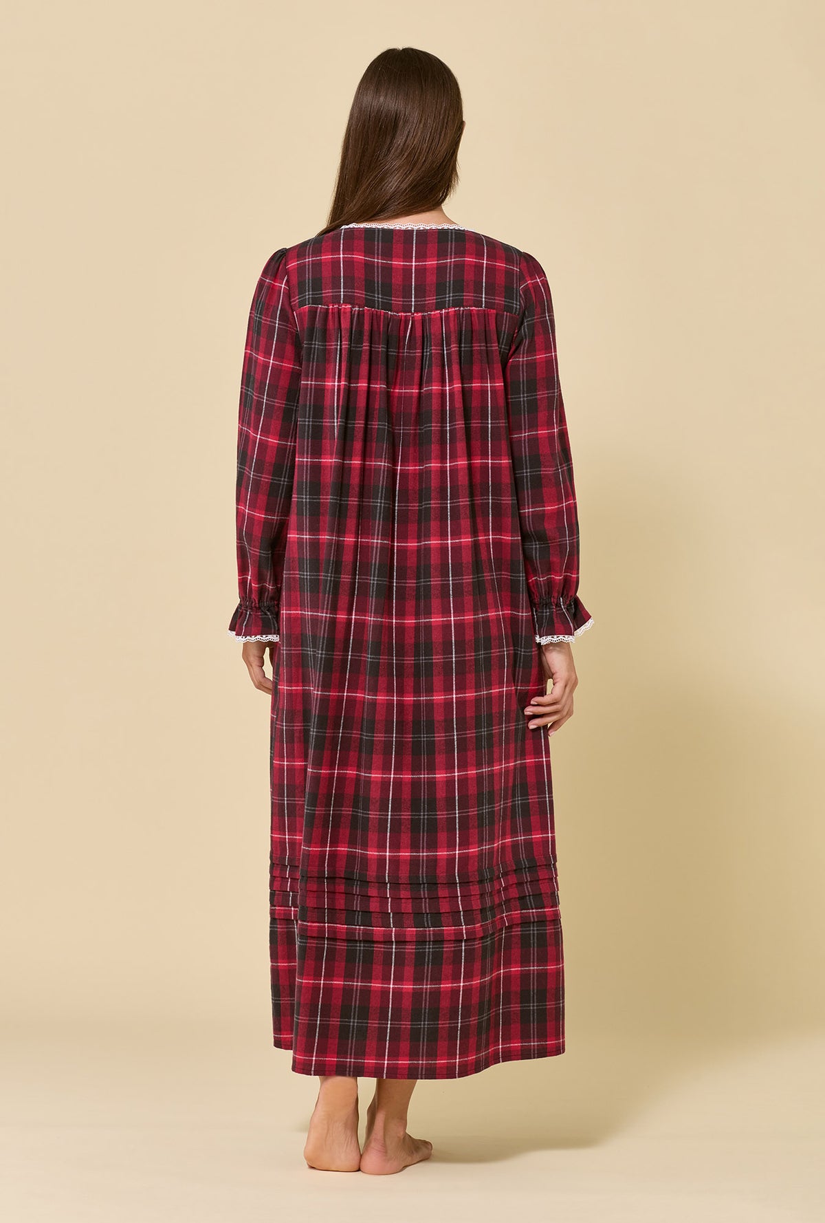 Rosewood Plaid 100% Cotton Flannel Long Sleeve Ballet Nightgown