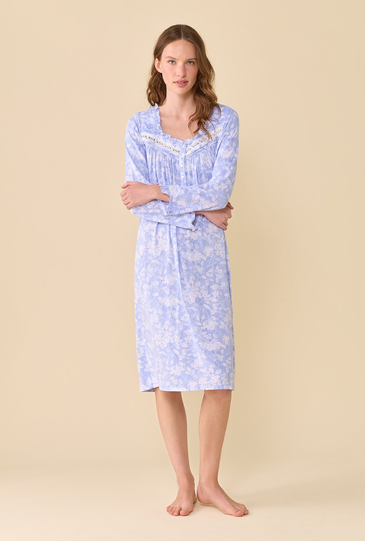 Ondine Floral TENCEL™ Modal Spandex Jersey Knit Long Sleeve Ballet Nightgown