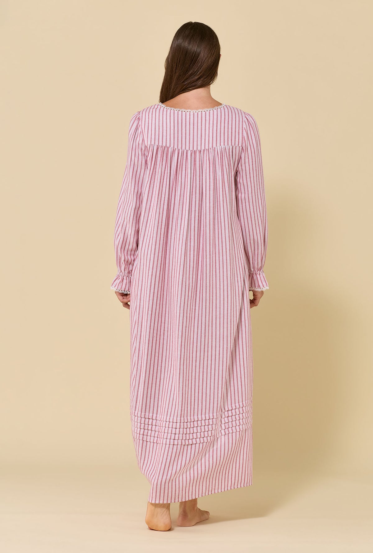 Cranberry Stripe 100% Cotton Flannel Long Sleeve Ballet Nightgown