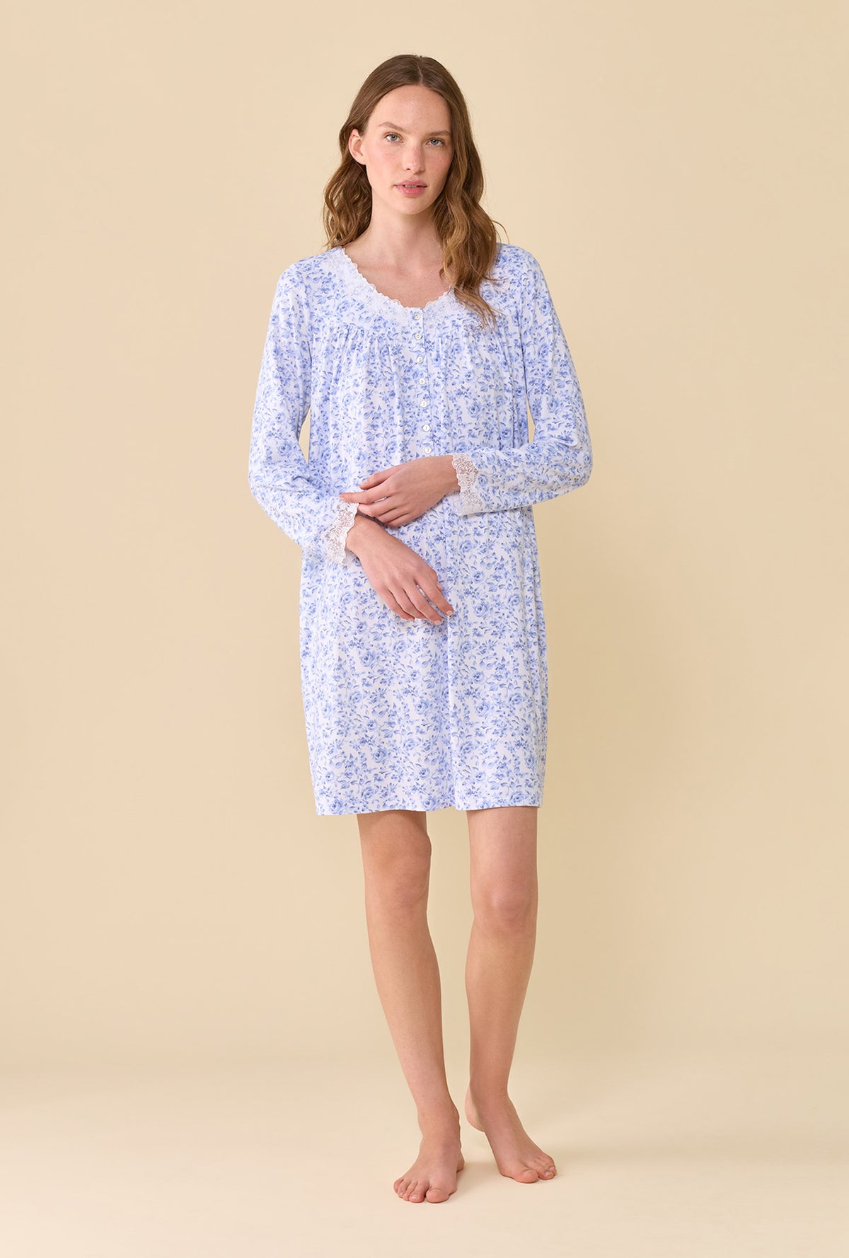 Porcelain Rose Dream Sweater Knit Long Sleeve Nightshirt