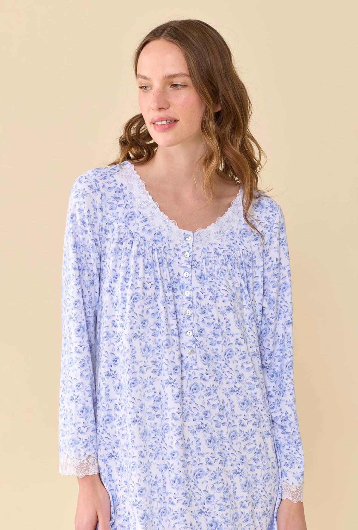 Porcelain Rose Dream Sweater Knit Long Sleeve Nightshirt