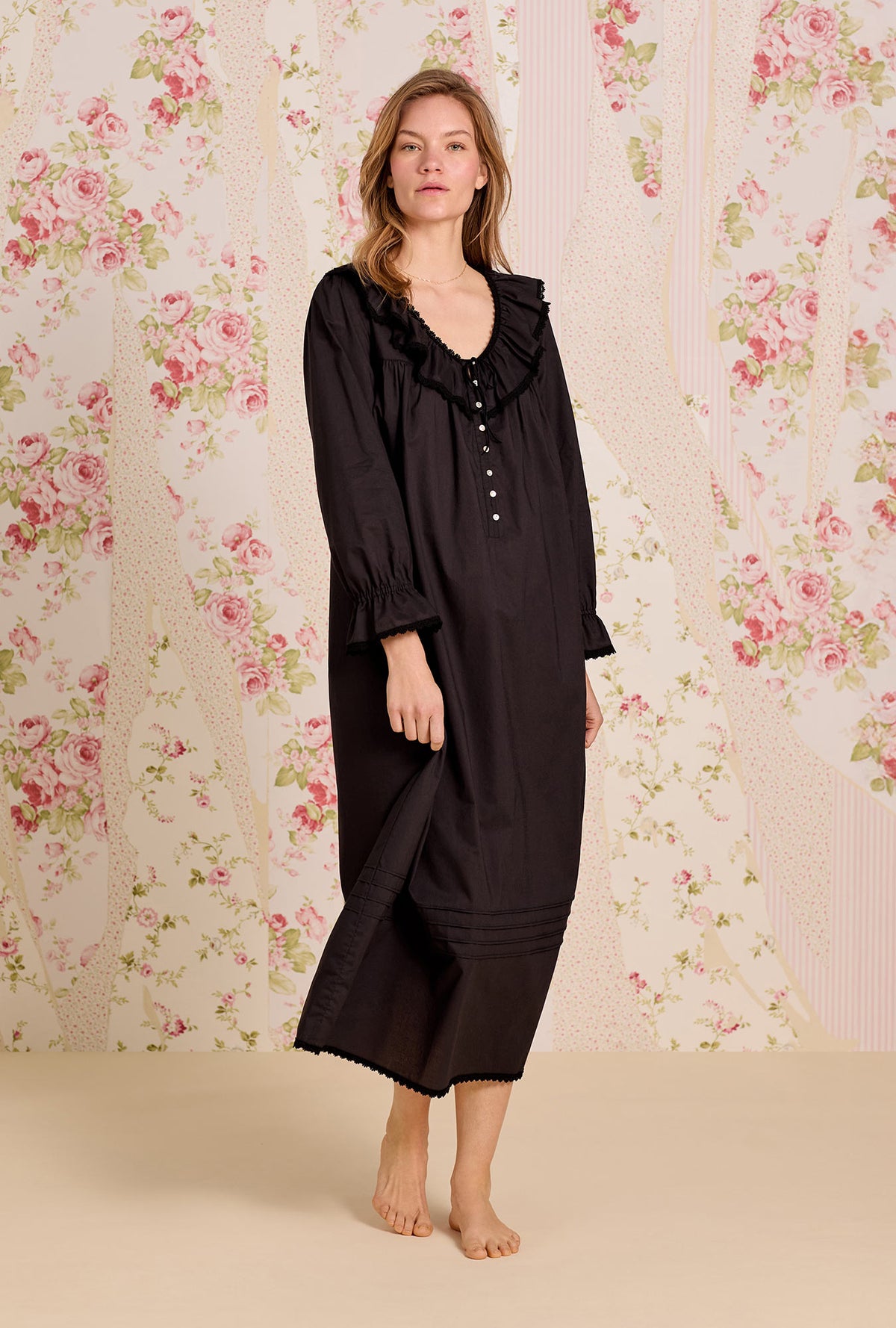 The "Clara" Iconic Black Cotton Lawn Nightdress