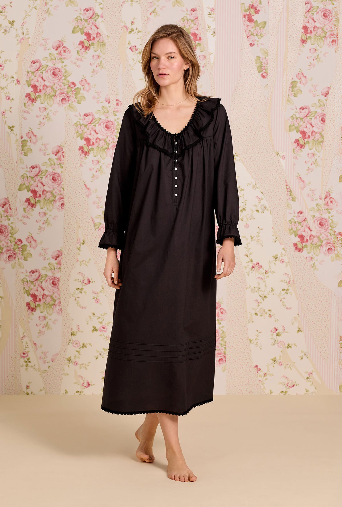 The "Clara" Iconic Black Cotton Lawn Nightdress