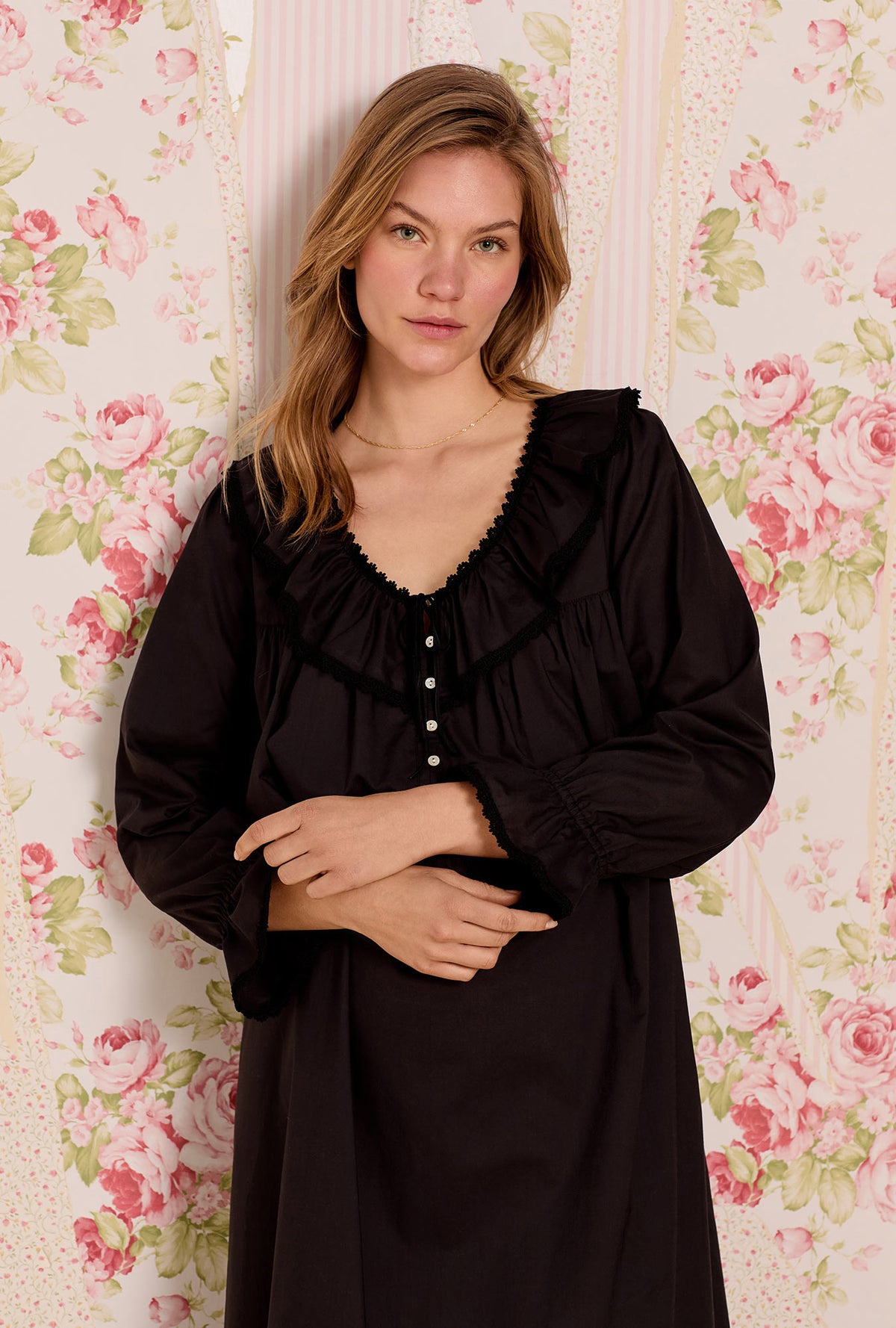 The "Clara" Iconic Black Cotton Lawn Nightdress