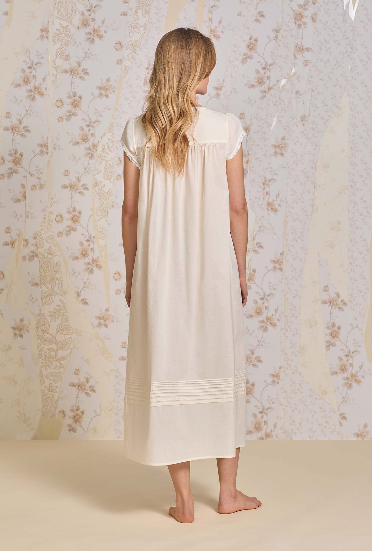 A lady wearing Butter Yellow Cotton Lawn Ballet Nightgown