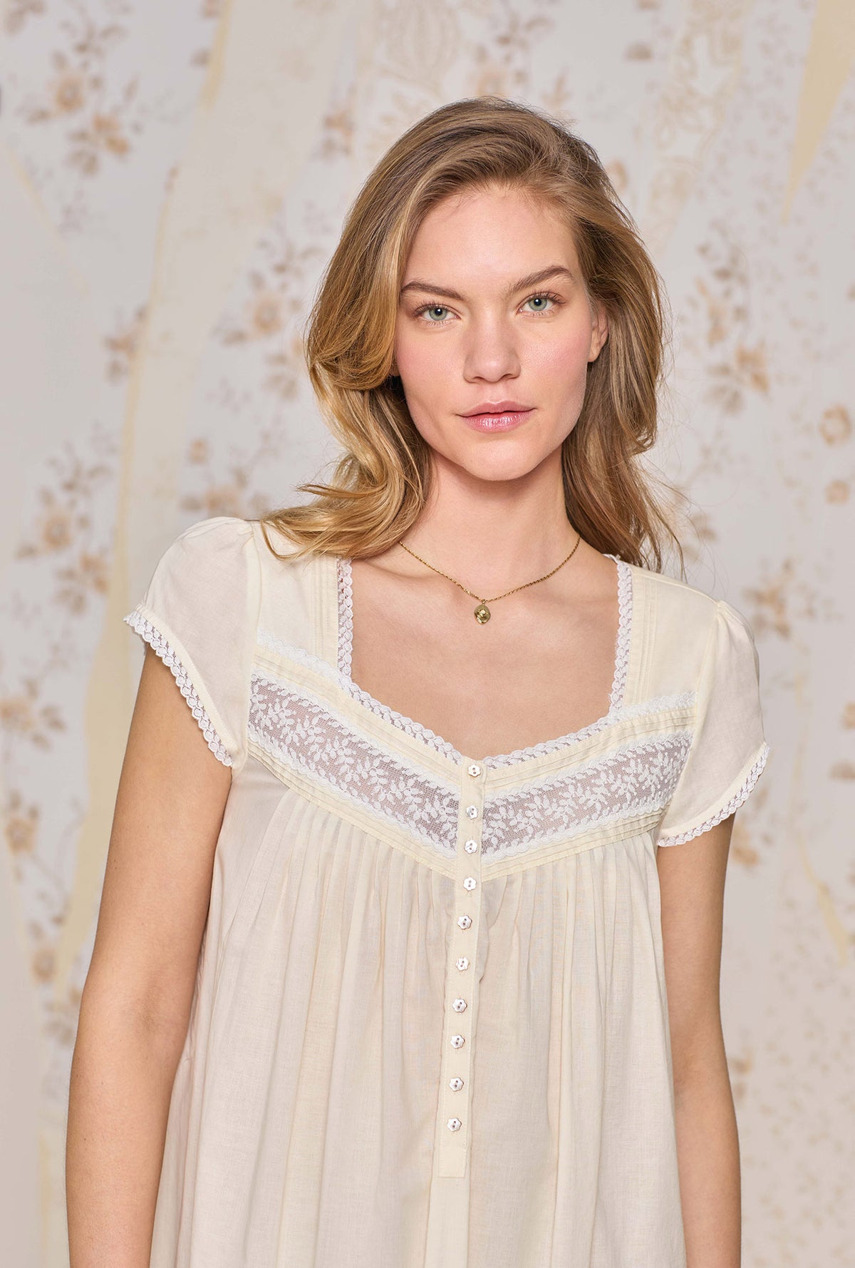 A lady wearing Butter Yellow Cotton Lawn Ballet Nightgown