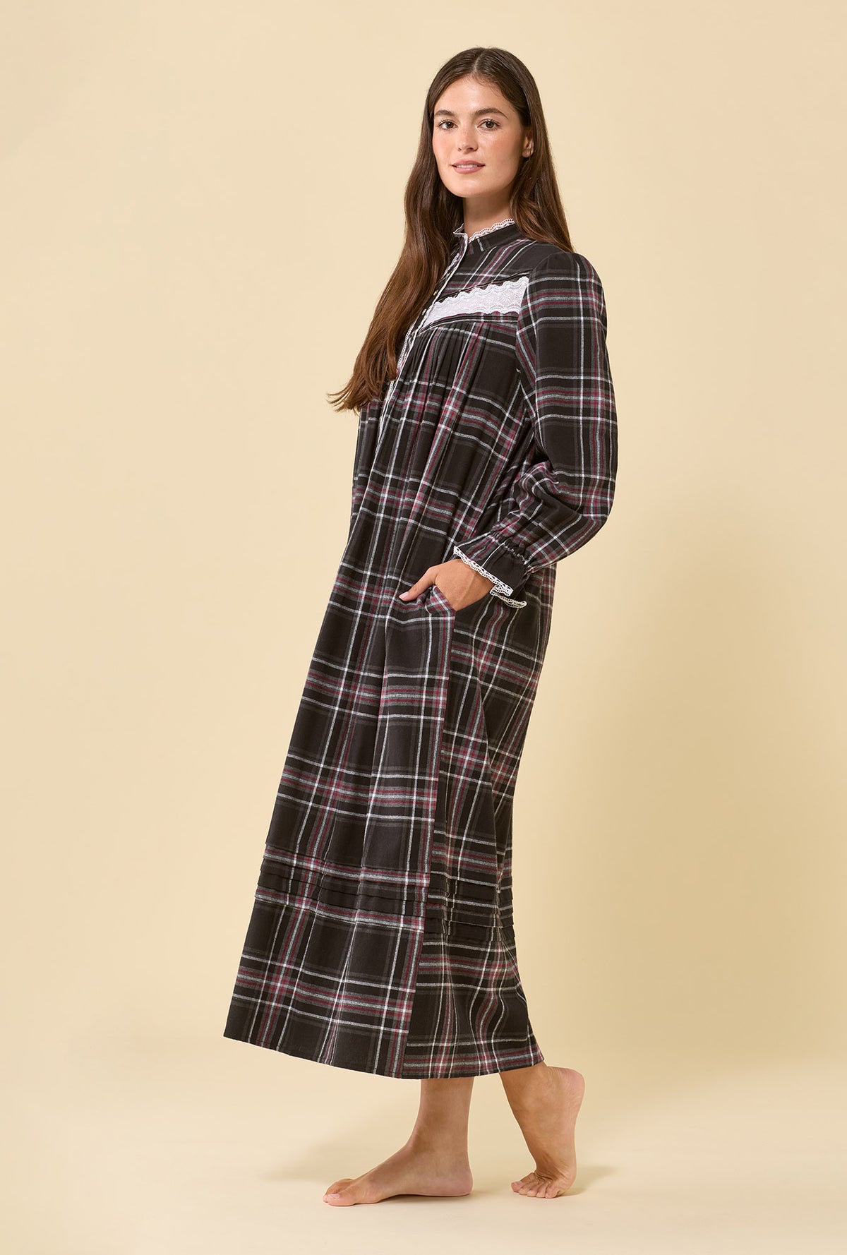 Blackthorn Plaid 100% Cotton Flannel High Neck Long Sleeve Ballet Nightgown
