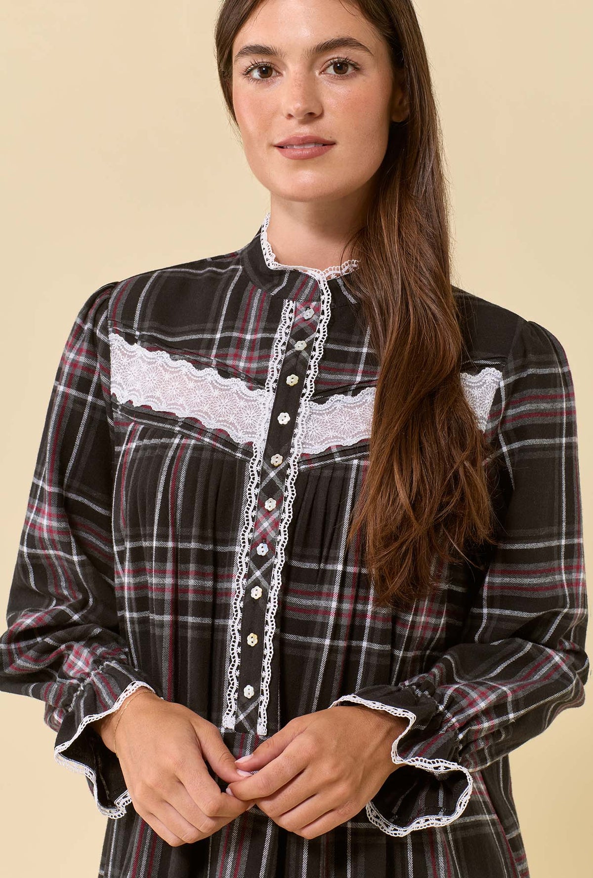 Blackthorn Plaid 100% Cotton Flannel High Neck Long Sleeve Ballet Nightgown