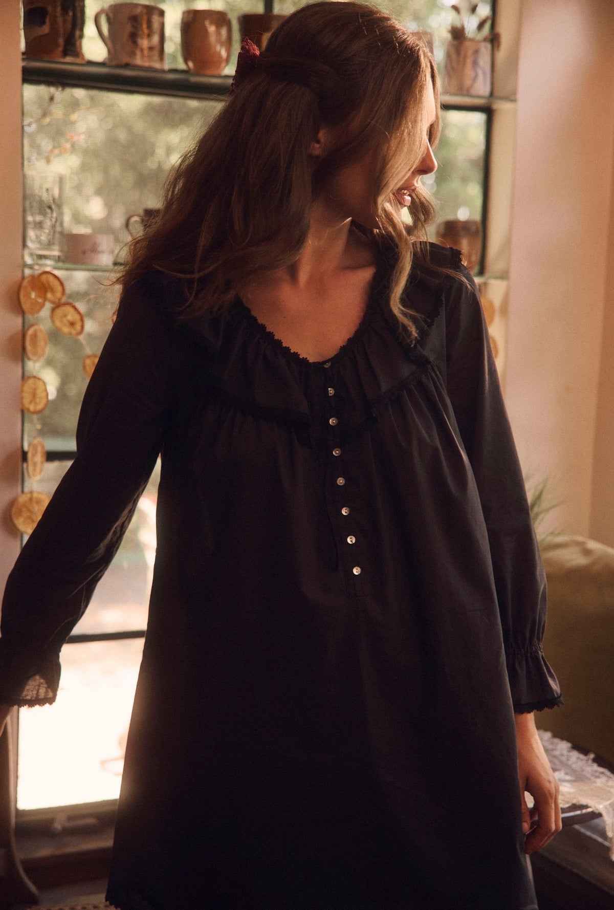 The "Clara" Iconic Black Cotton Lawn Poet Shirt
