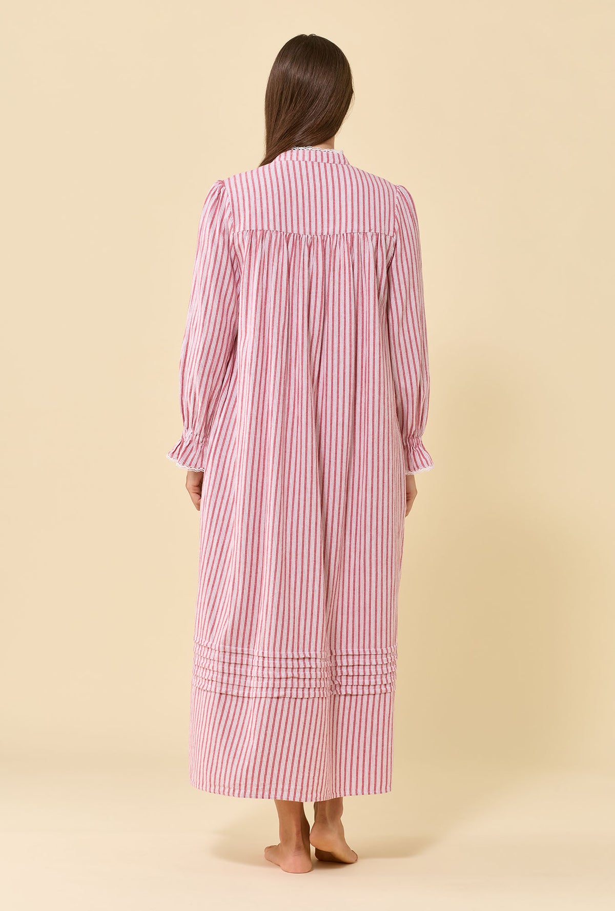 Cranberry Stripe 100% Cotton Flannel High Neck Long Sleeve Ballet Nightgown